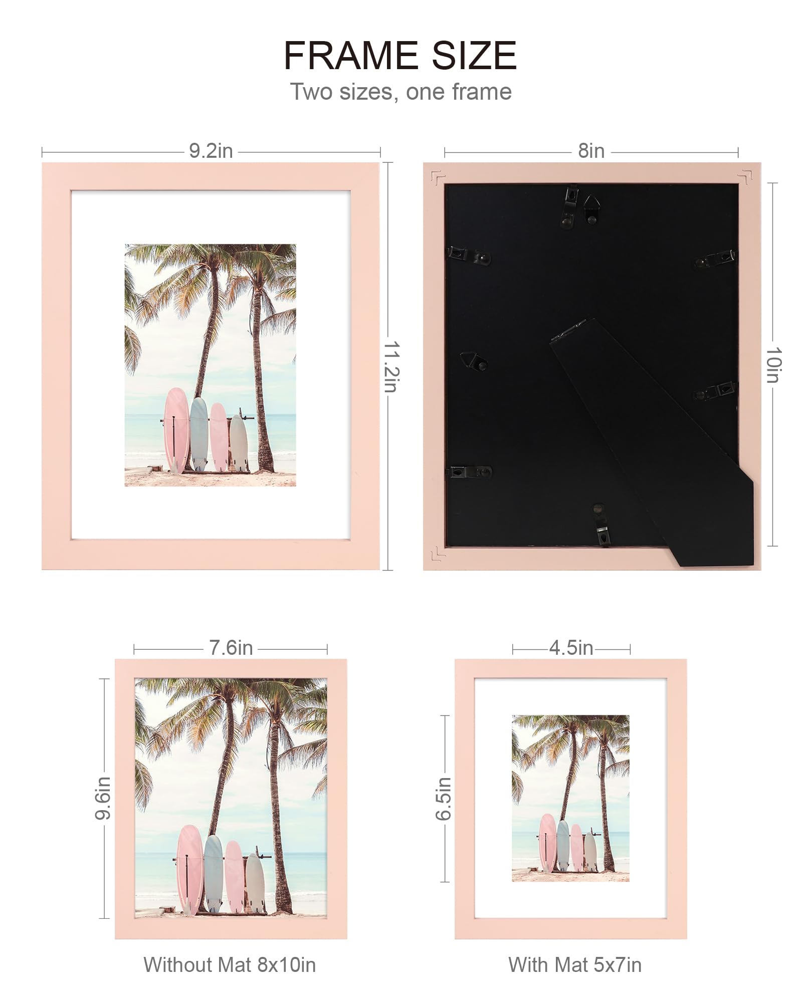 Hongkee 8x10 Picture Frame (4 Pack, Pink) Made of Real Glass and Wooden Frame - Display Pictures 5x7 with Mat or 8x10 Without Ma