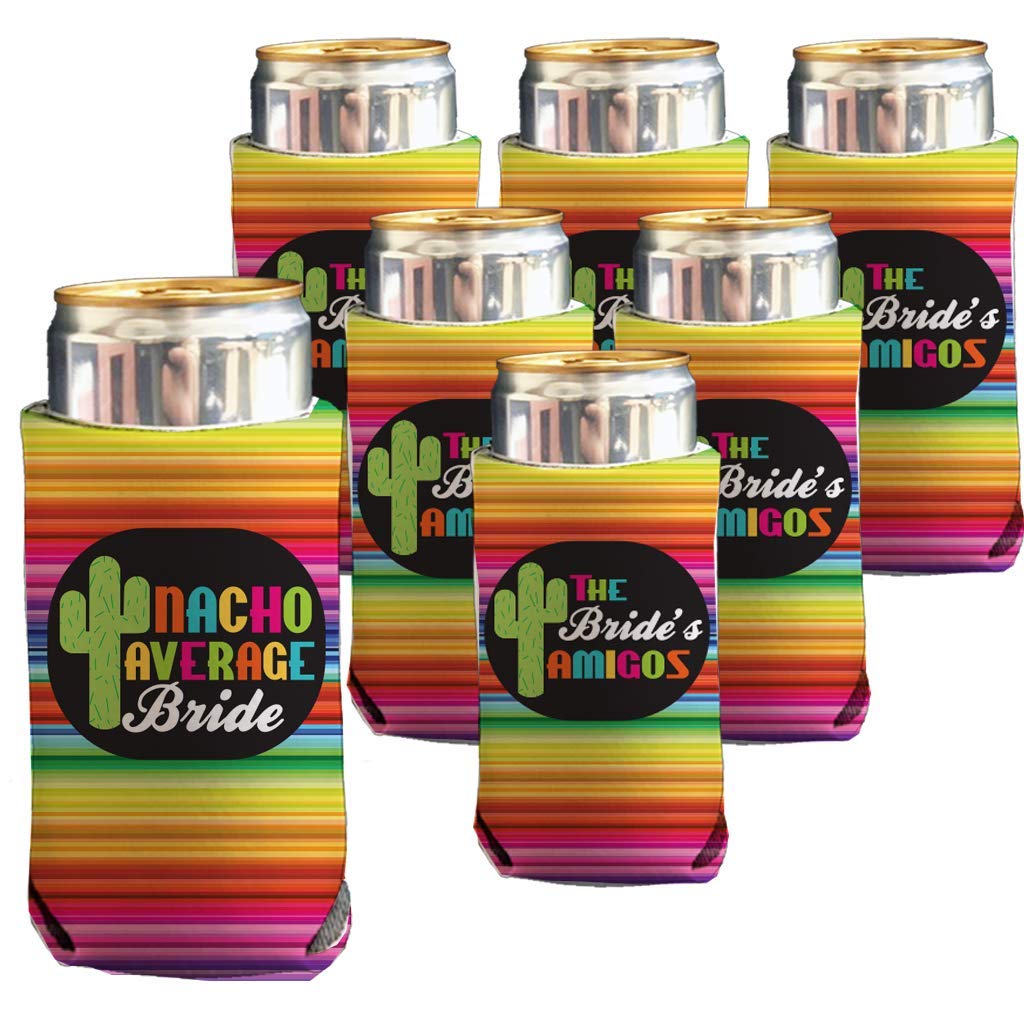 Victorystore Slim Can Coolers: Nacho Average Bride Bachelorette Slim Can Coolers Set Of 7 (6 Amigos 1 Bride Can Cooler)