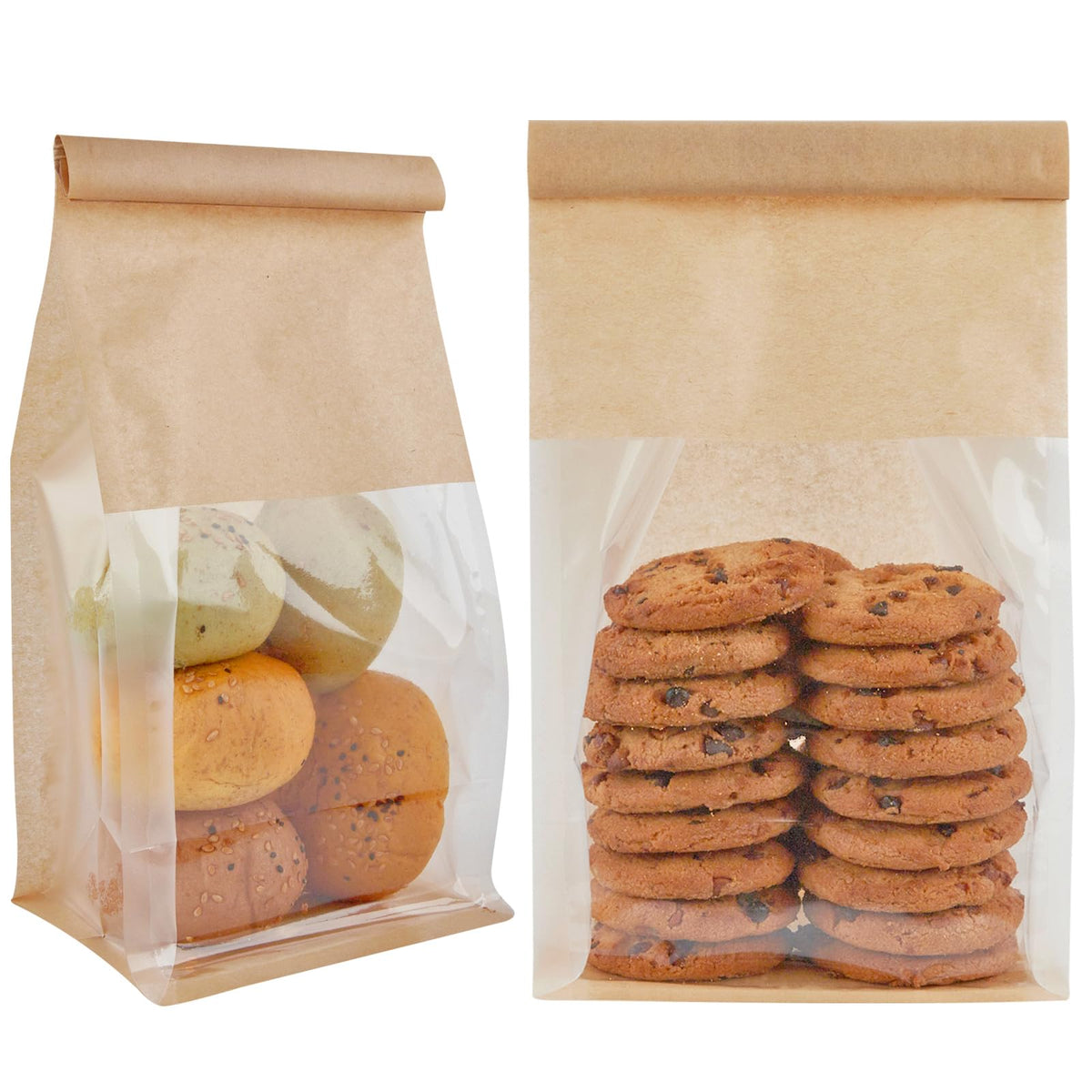 Ocmoiy 50Pcs Bakery Bags With Window, Resealable Tin Tie Tab Lock Bread Storage Bags, Clear Front Snack Bags For Packaging Cooki