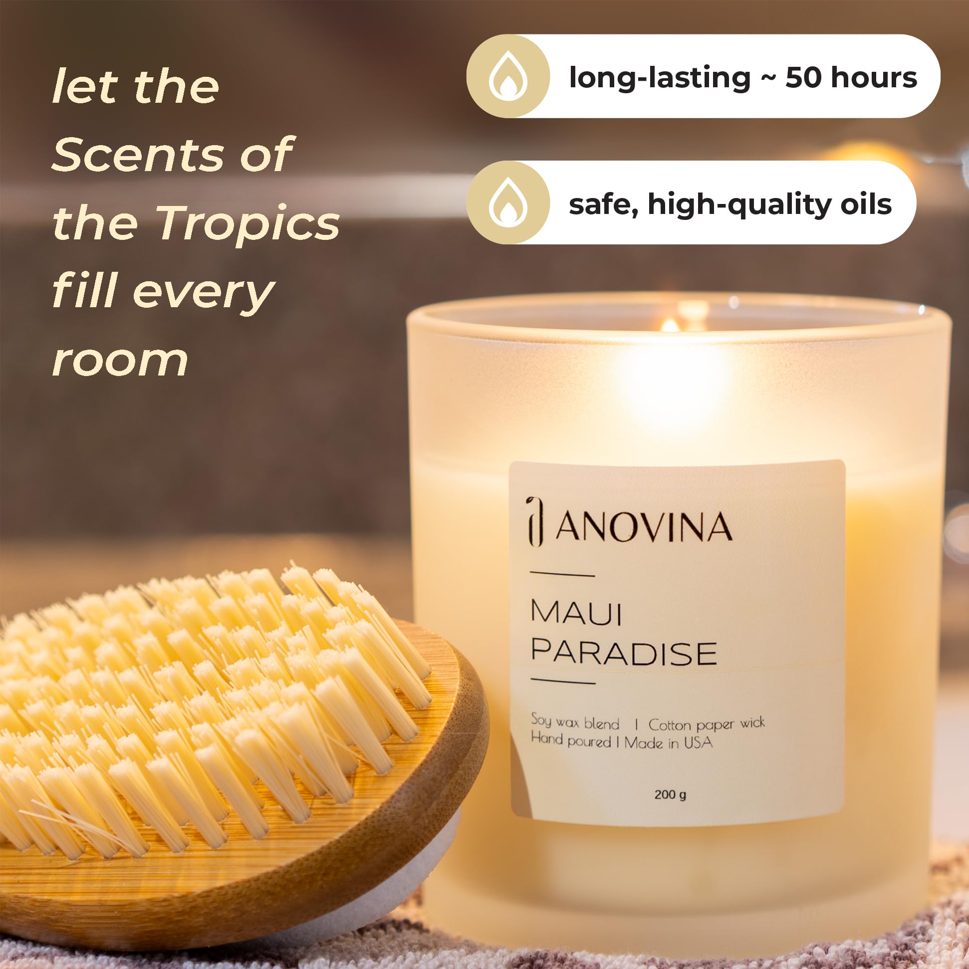 Hand-Poured in USA, Anovina Maui Paradise Scented Candles - Premium Soy Wax Blend for a Tropical Escape. A Perfect Valentine's G