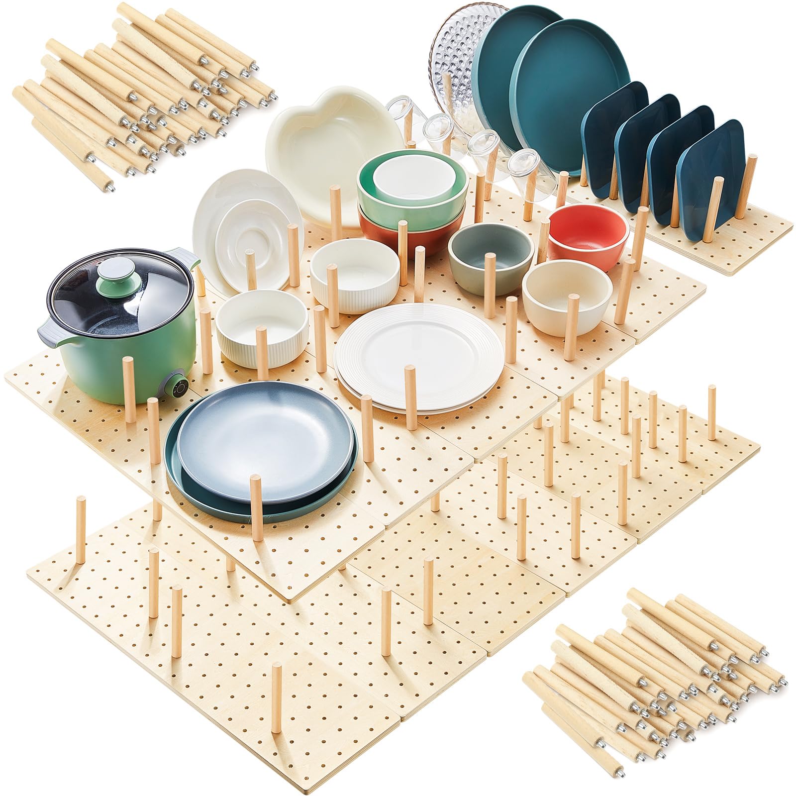 Kigley 12 Pcs Wooden Pegboard Drawer Organizer(21 Inch,Wood Color)