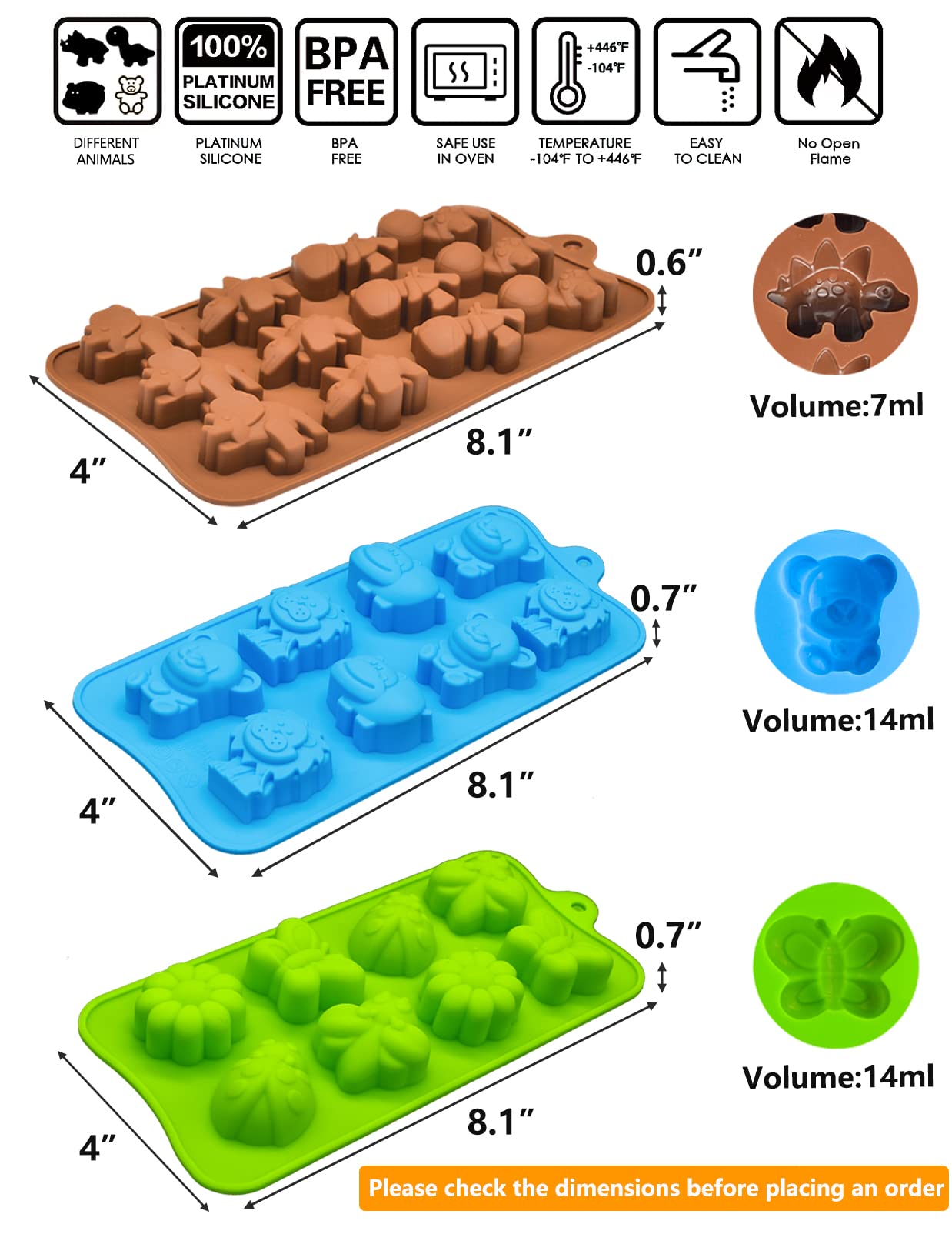 Candy Chocolate Molds Silicone, Non-Stick Animal Jello Molds, Crayon Mold, Silicone Baking Mold - Bpa Free, Forest Theme With Di