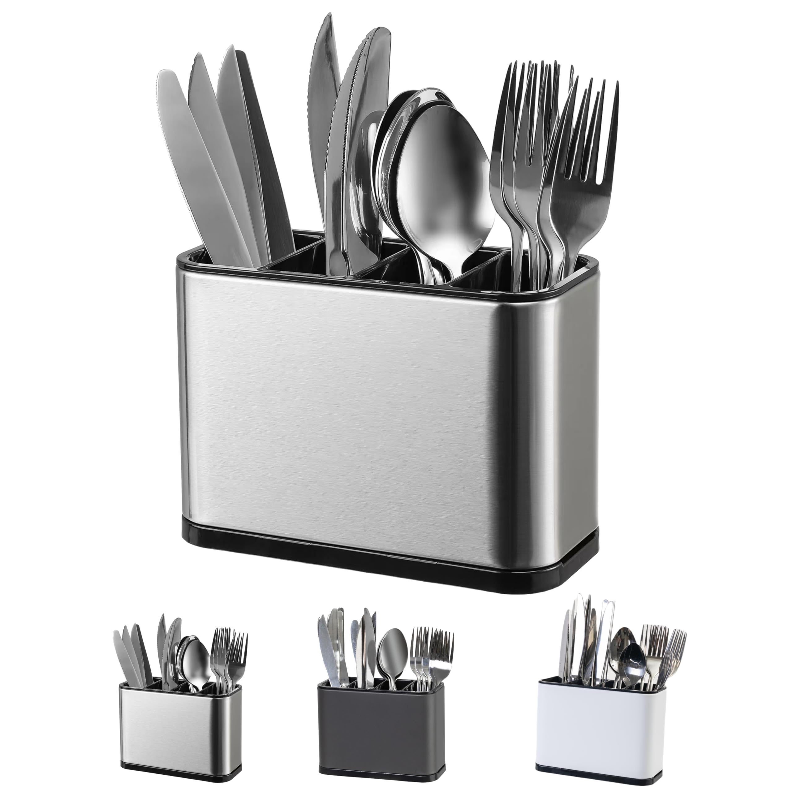 Libodour Kitchen Utensil Holder For Counter Silverware Organizer Stainless Steel 4 Compartments Storage Cooking Organizer Caddy