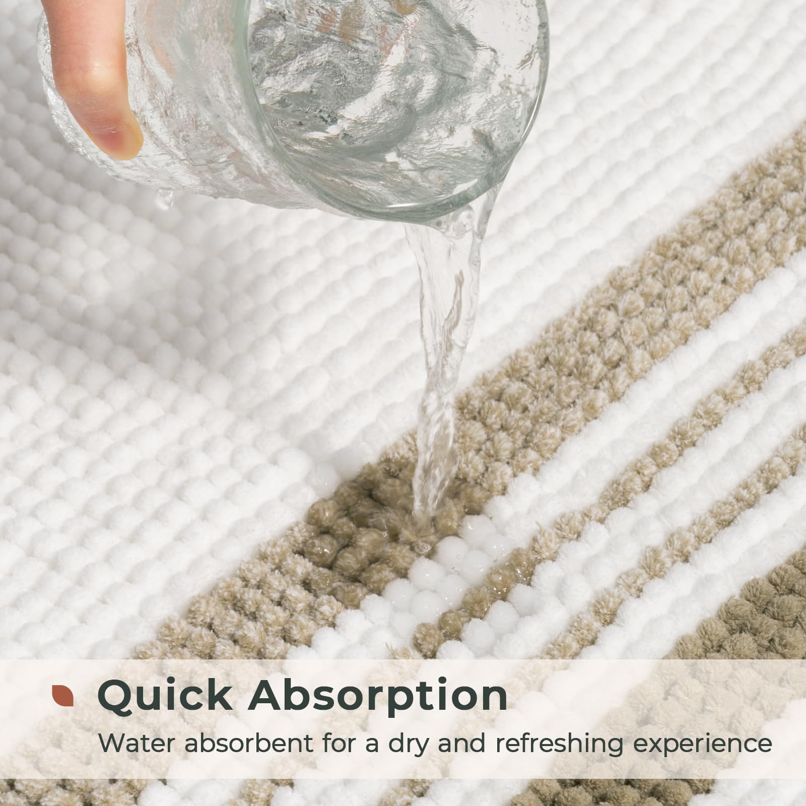 Freshmint Stripe Chenille Bathroom Rugs Sets 2 Piece 17''X24''+20''X32'', Soft Bath Mats For Bathroom Floor Non-Slip, Boho Washa