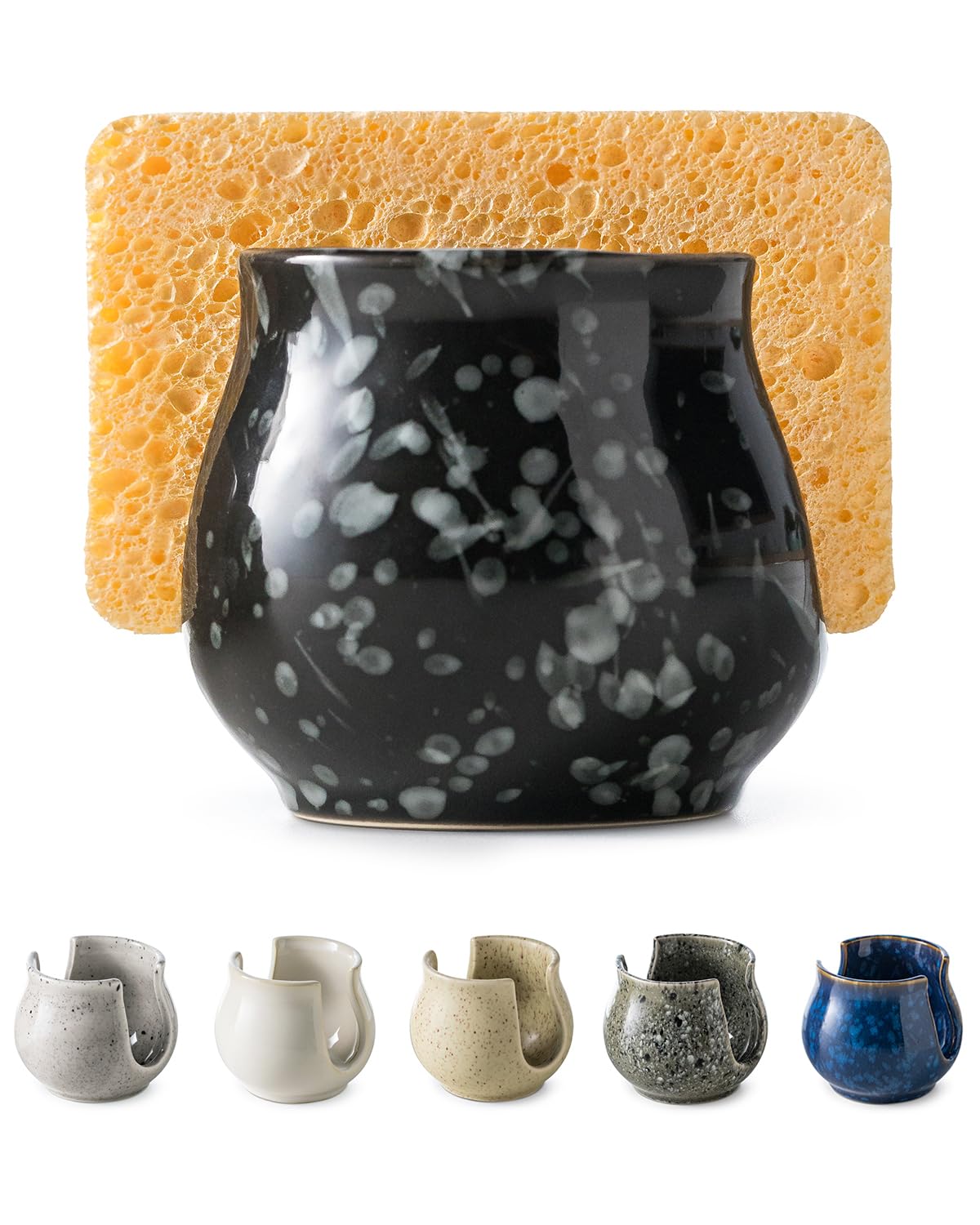 Zoeeker Kitchen Sponge Holder, Ceramic Dish Sponge Holder Kithen Sink Organizer Farmhouse Brush Holder Dish Rack for Bathroom, K