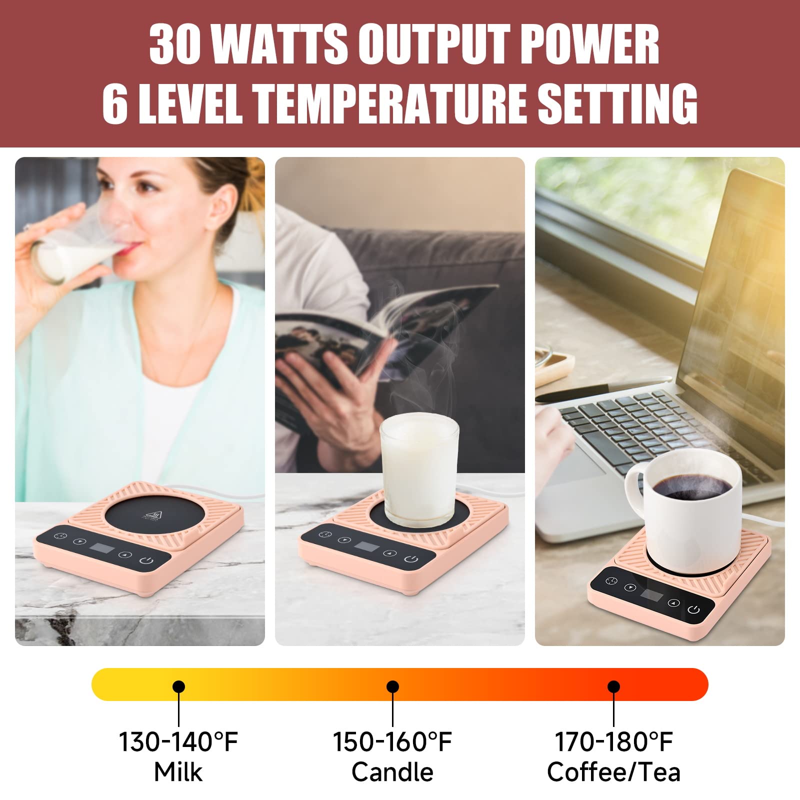 Coffee Warmer For Desk - Electric Mug Warmer, Coffee Mug Warmer With Timer, 6 Temp Mug Warmer, Led Display Smart Coffee Cup Warm