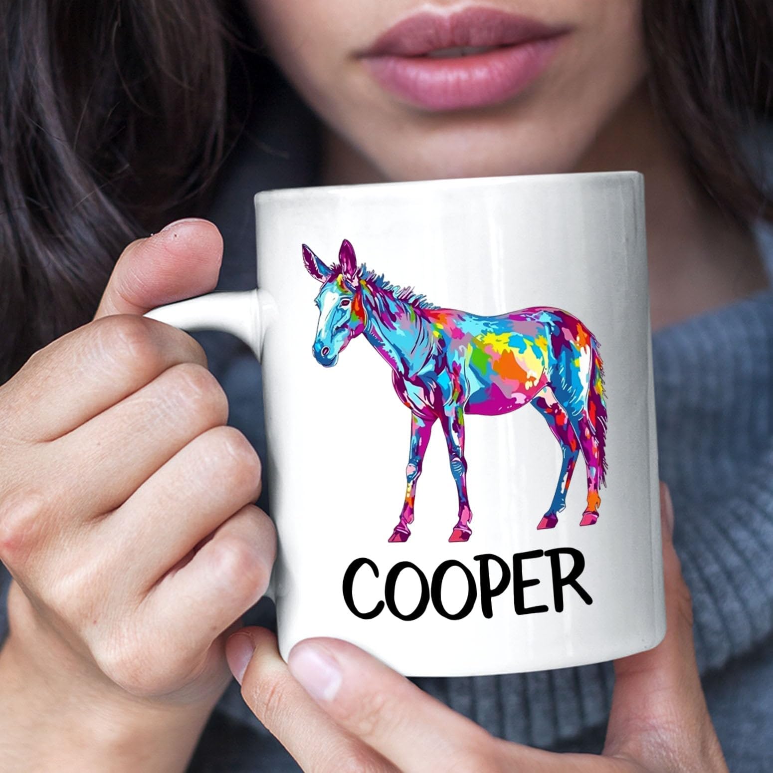 Personalized Name Donkey White Travel Coffee Mug Cup Gift For Donkey Lovers Birthday Christmas, Customized Donkey Ceramic Coffee