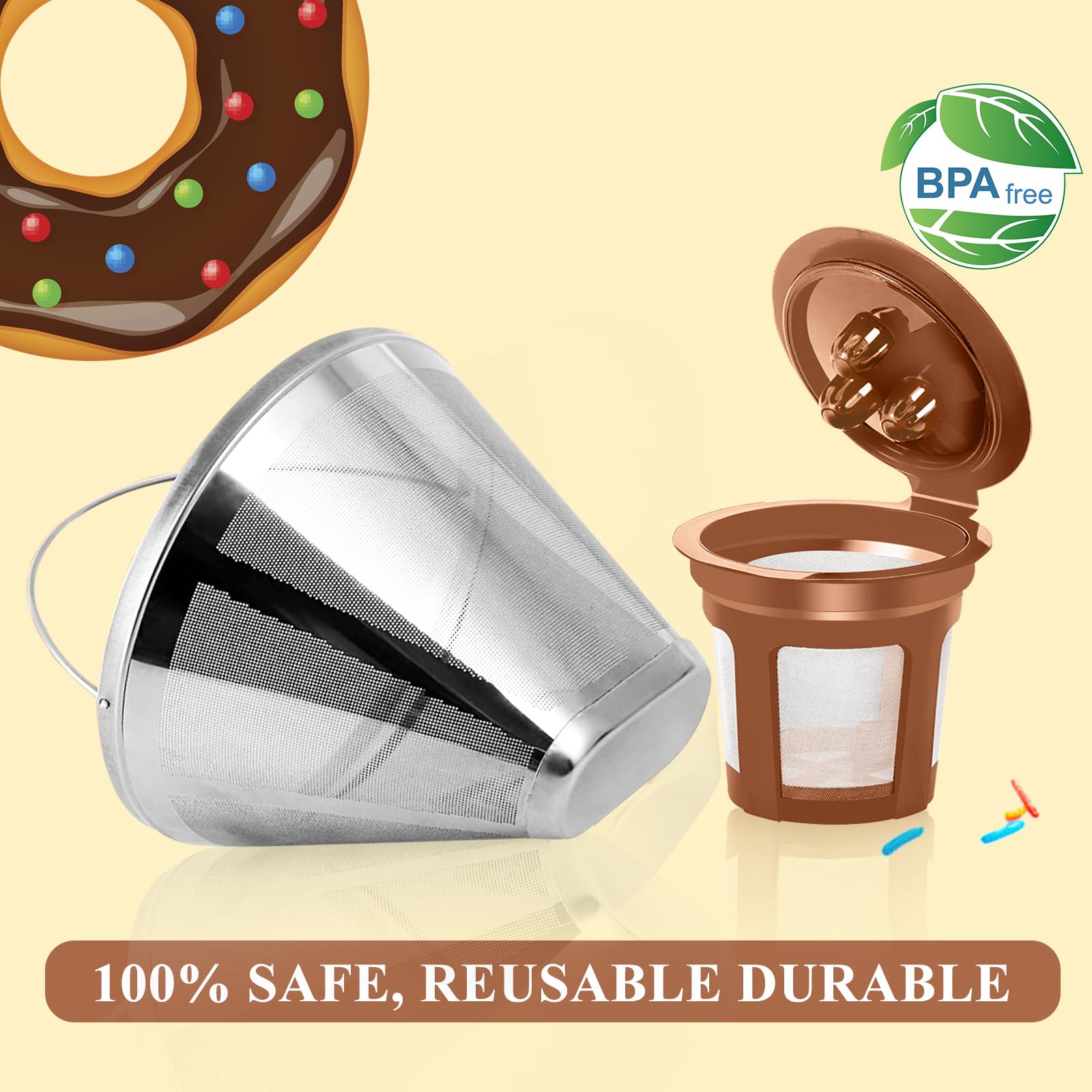 Reusable Coffee Filter For Ninja Coffee Maker, 2 Pack K Cups Reusable Coffee Pod #4 Cone Coffee Maker Filter Stainless Steel For