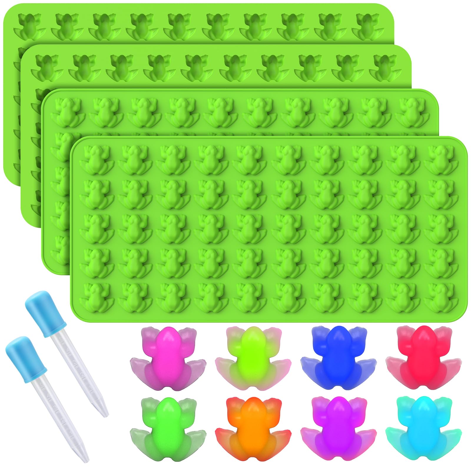 Palksky Chocolate Frog Mold Silicone,4Pcs 50 Cavities Halloween Frogs Gummy Candy Molds, Mini Chocolate Froggy For Pesach Seder,