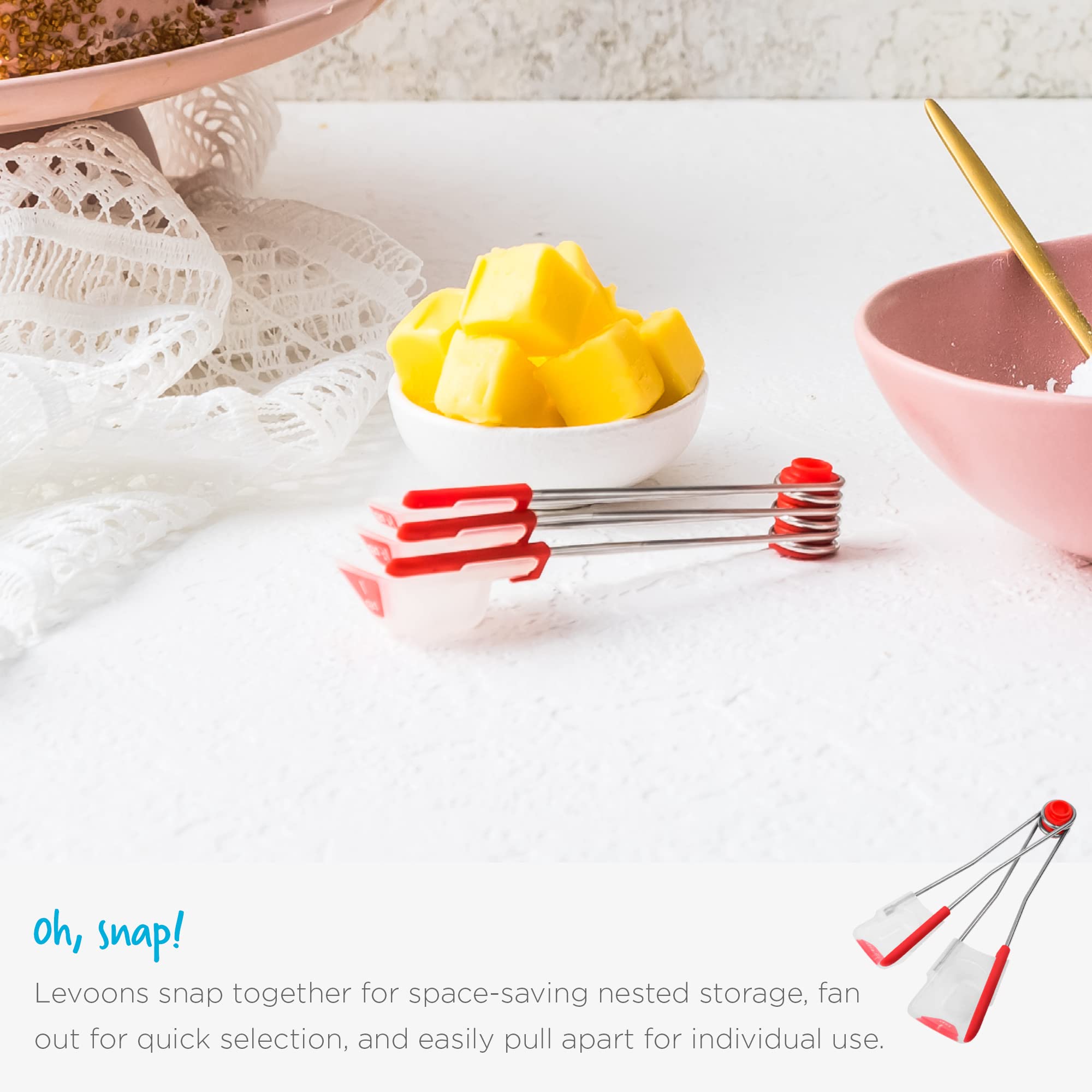Dreamfarm - Levoons Self-Leveling Measuring Spoons Set For Kitchen And Baking, Set Of 4, Red
