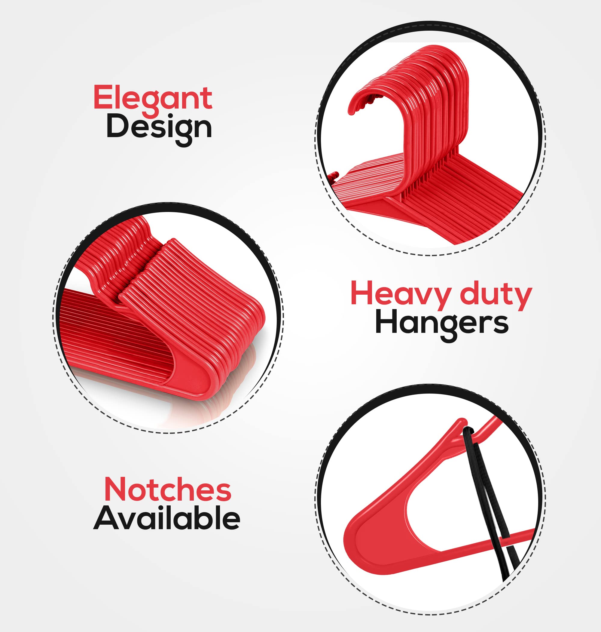 Utopia Home Clothes Hangers 30 Pack - Plastic Hangers Space Saving - Durable Coat Hanger With Shoulder Grooves (Red)