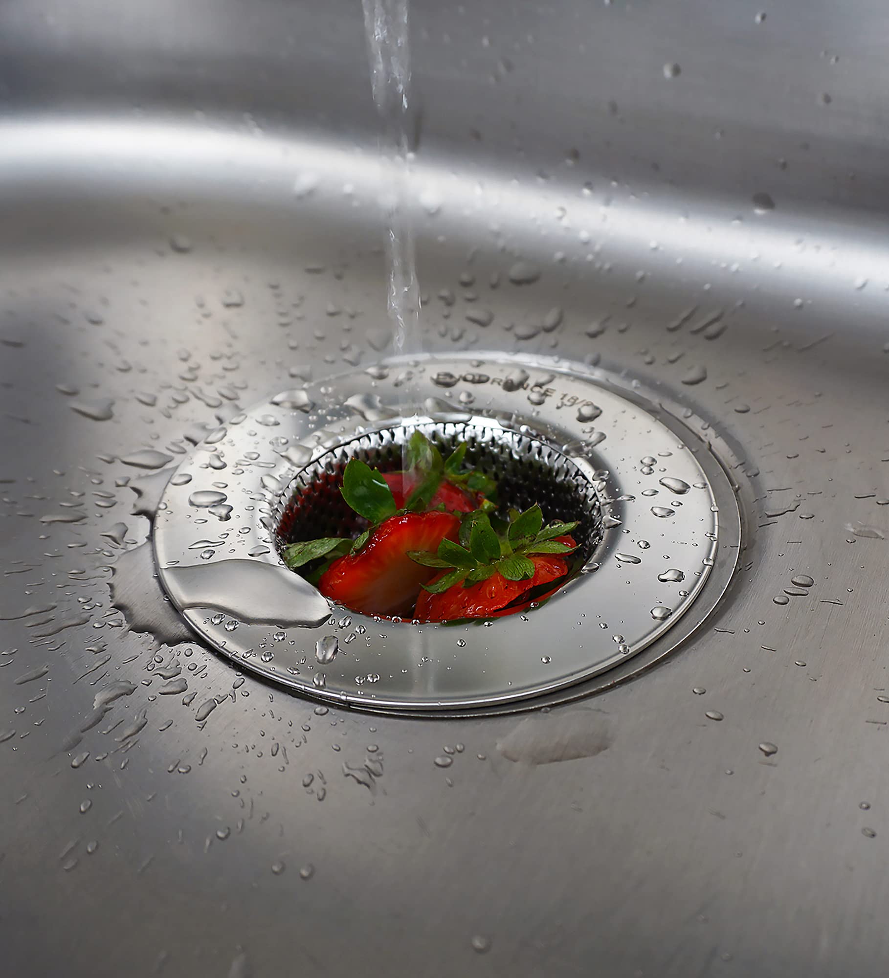 RSVP International Stainless Steel Large Sink Strainer, 4.5", Dishwasher Safe, Polished Finish, Model 8032, Traps Food Scraps