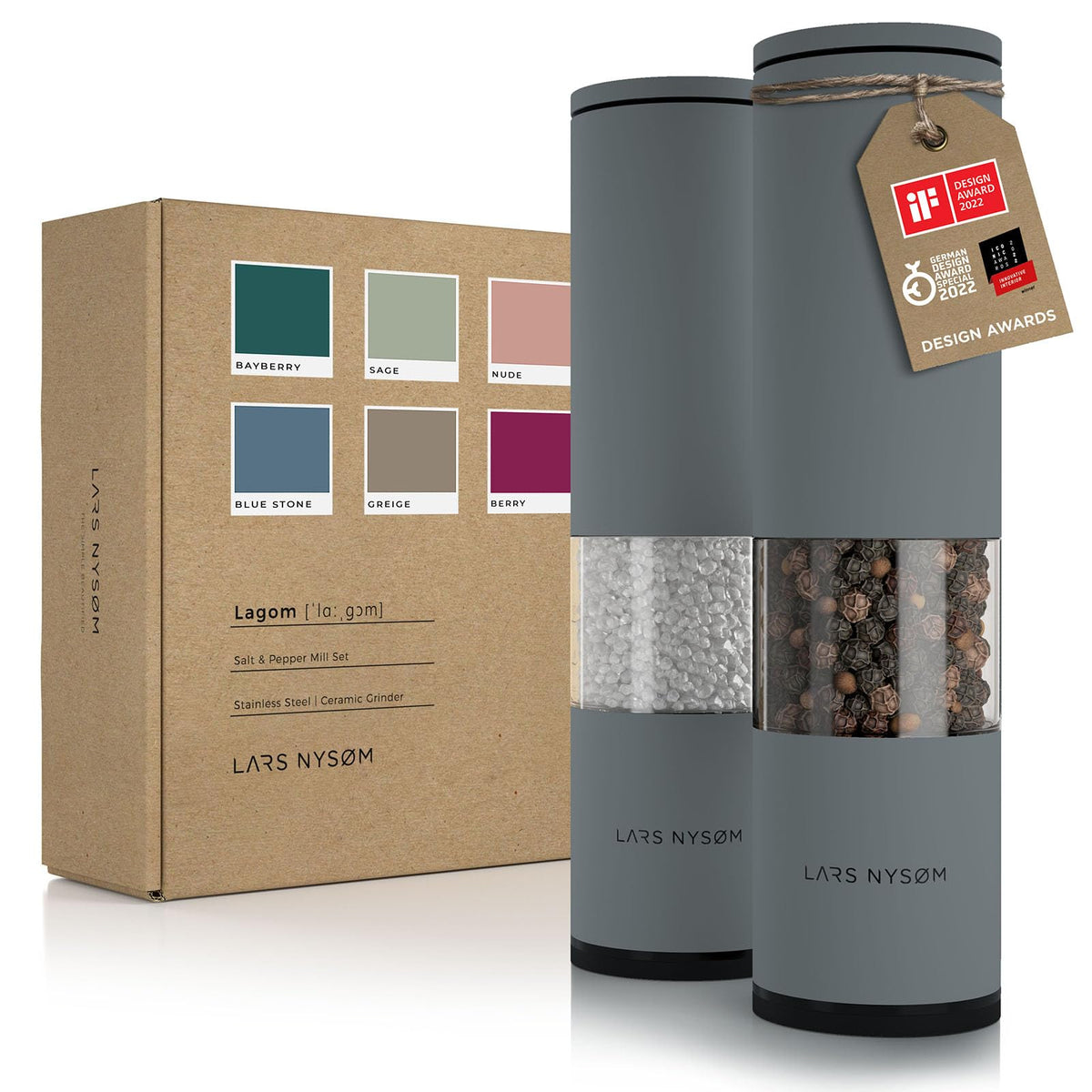 Lars Nysam Salt And Pepper Mills Set Stainless Steel With Adjustable Ceramic Grinder 2 Pieces I Design Spice Mills Set Manual (C