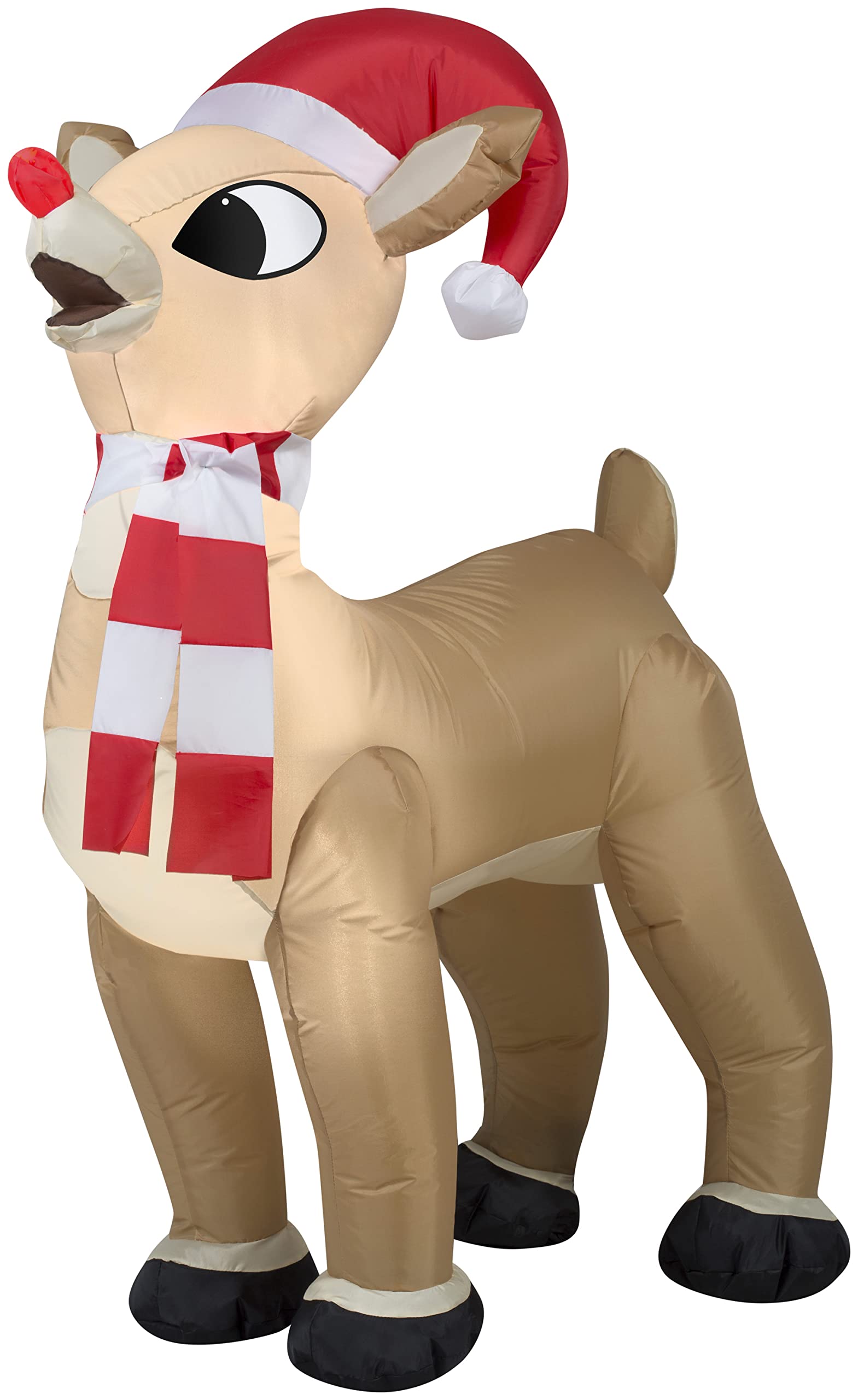 Gemmy Christmas Airblown Inflatable Standing Rudolph w/Santa Hat & Scarf, 3.5 ft Tall, Brown
