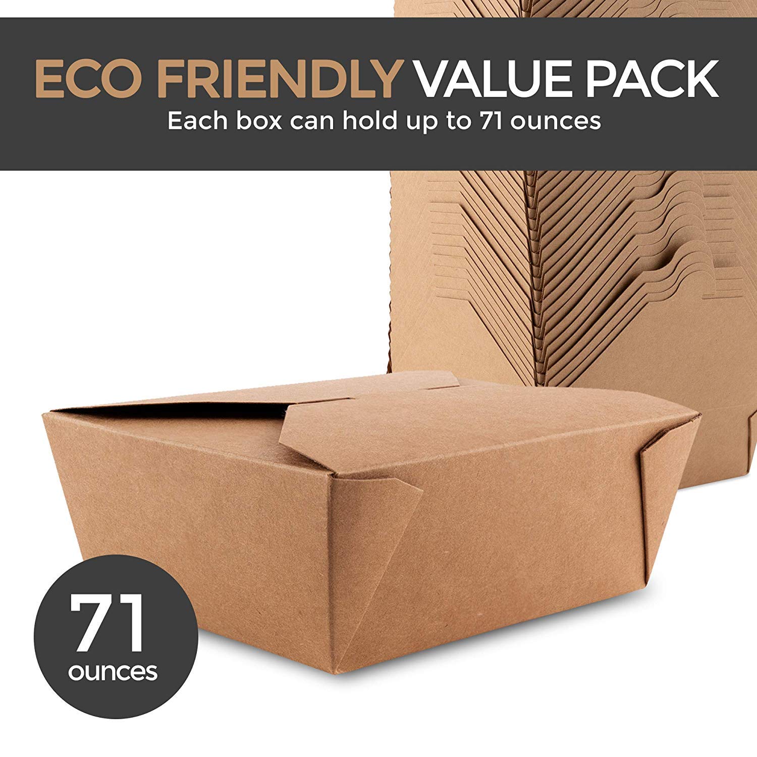 Stock Your Home Microwaveable Kraft Brown Take Out Boxes 71 Oz (40 Pack) Leak And Grease Resistant Food Containers - Recyclable