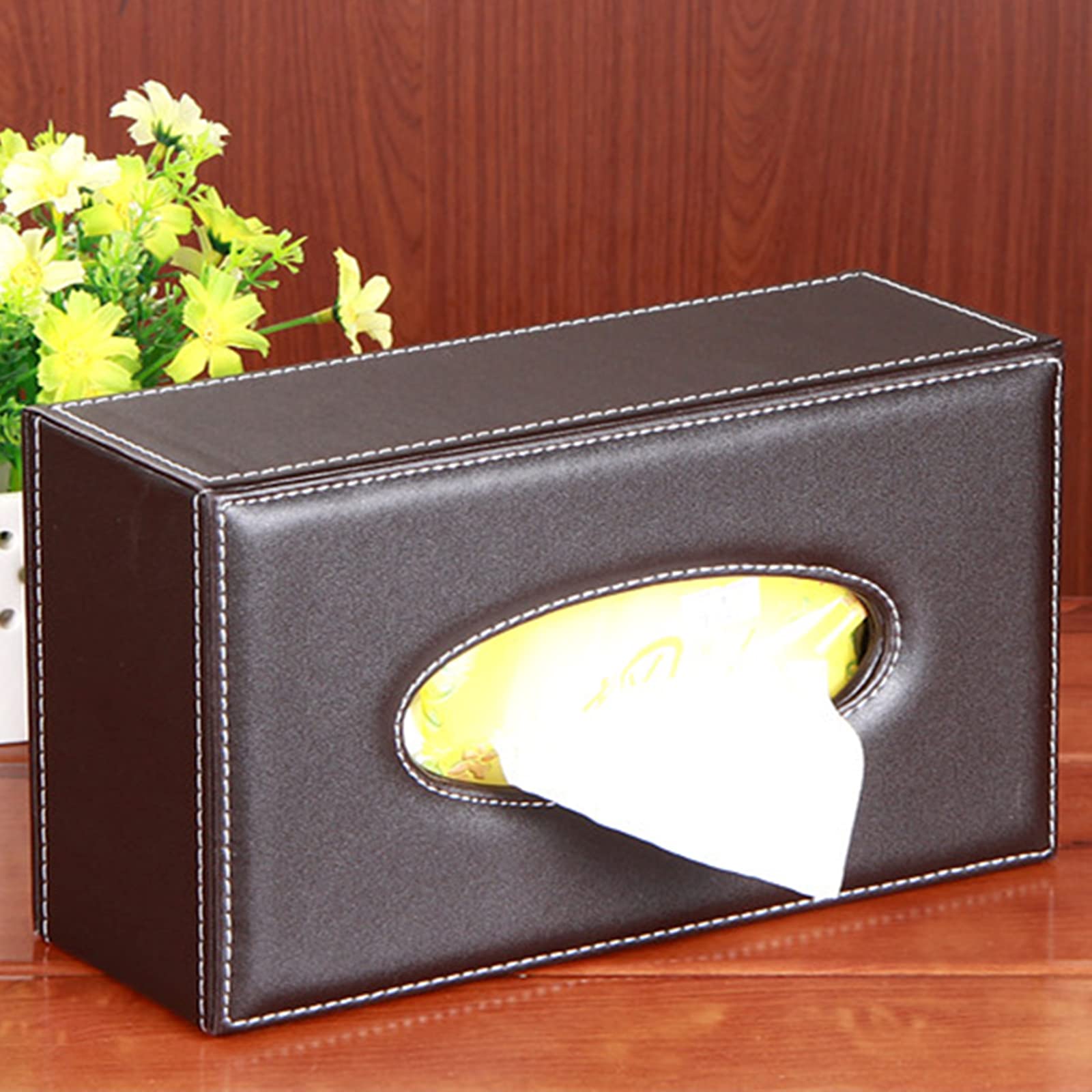 High-end Fashion PU Leather Tissue Box Holder Business Black  Rectangular Napkin Holder Drawer Paper Dispenser Dispenser  Home Office car Tissue Holder with Magnetic Bottom (Brown)
