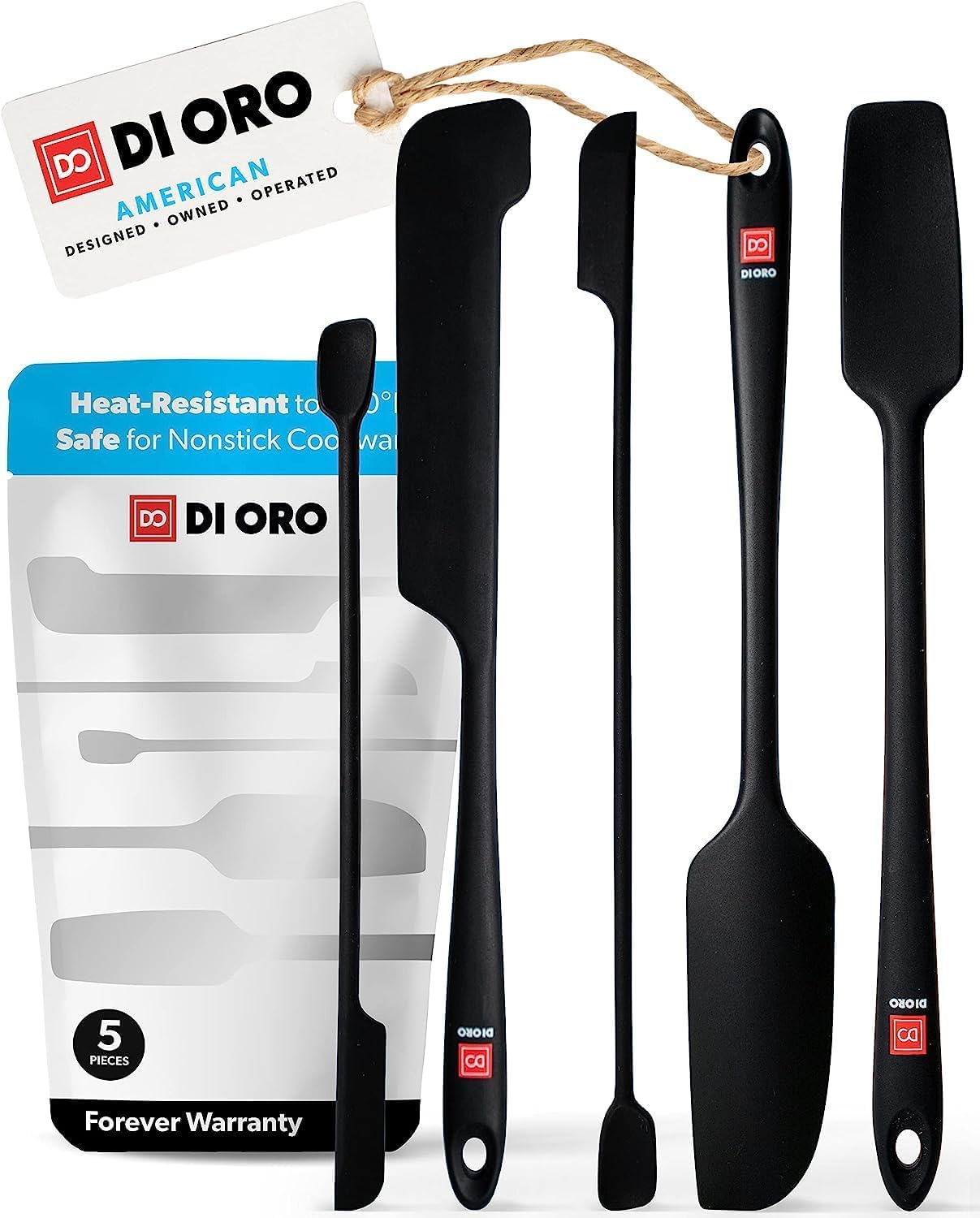 Di Oro Silicone Jar Spatulas For Scraping - Rubber Spatulas Silicone Heat Resistant - Kitchen Spatulas Nonstick Cookware Safe -