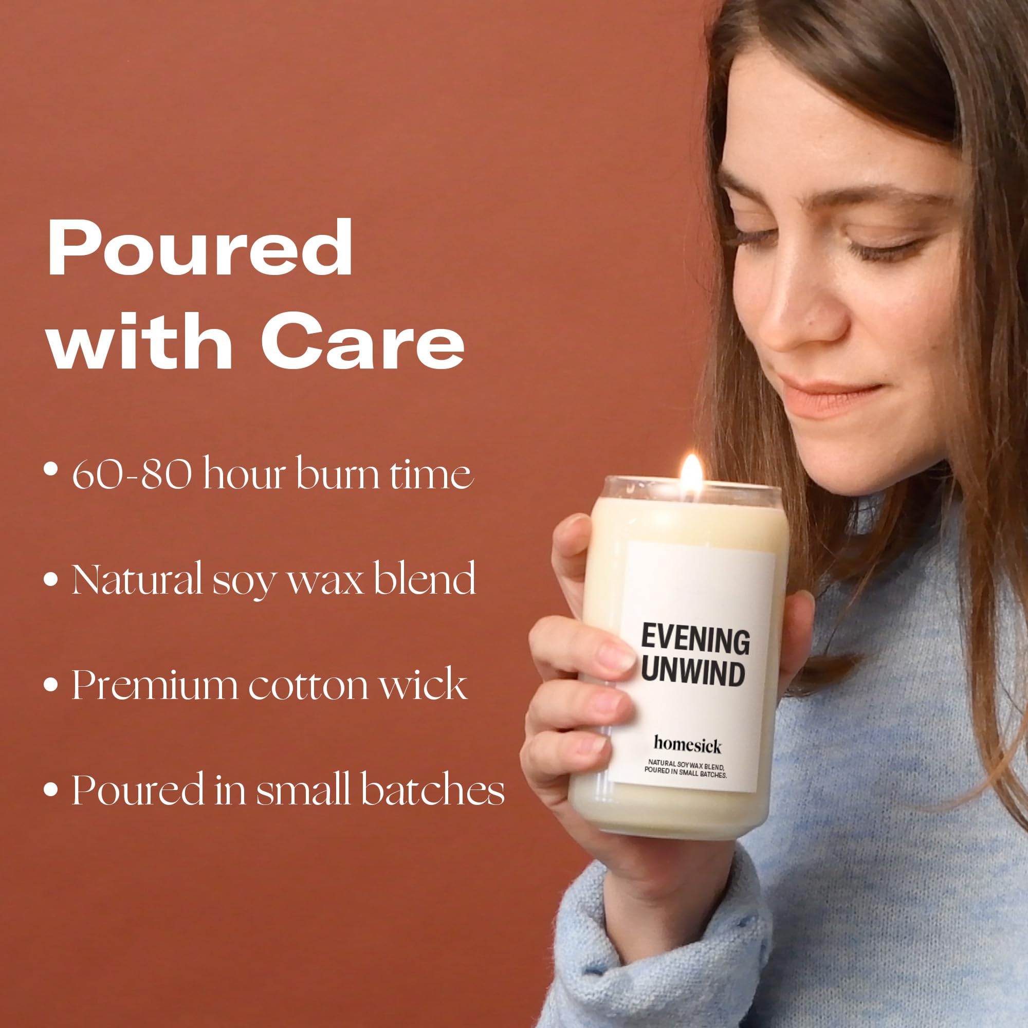 Homesick Scented Candles for Home (Evening Unwind) - 13.75 oz Long-Lasting Natural Soy Wax Blend Jar Candle Gifts for Women & Me