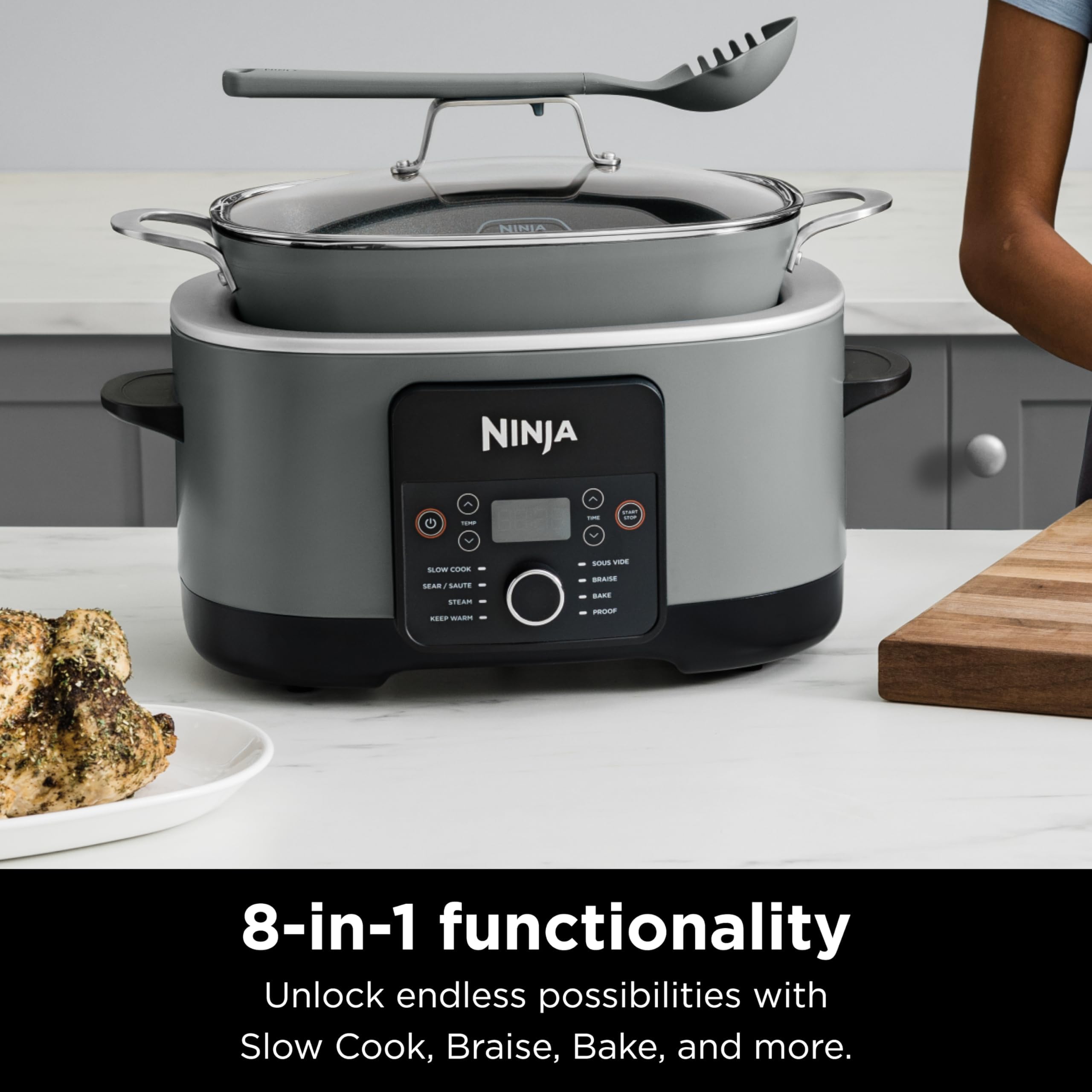 Ninja MC1001 Foodi PossibleCooker PRO 8.5 Quart Multi-Cooker, Sea Salt Gray, Nonstick, Oven Safe to 500°F, 8-in-1 Functionality