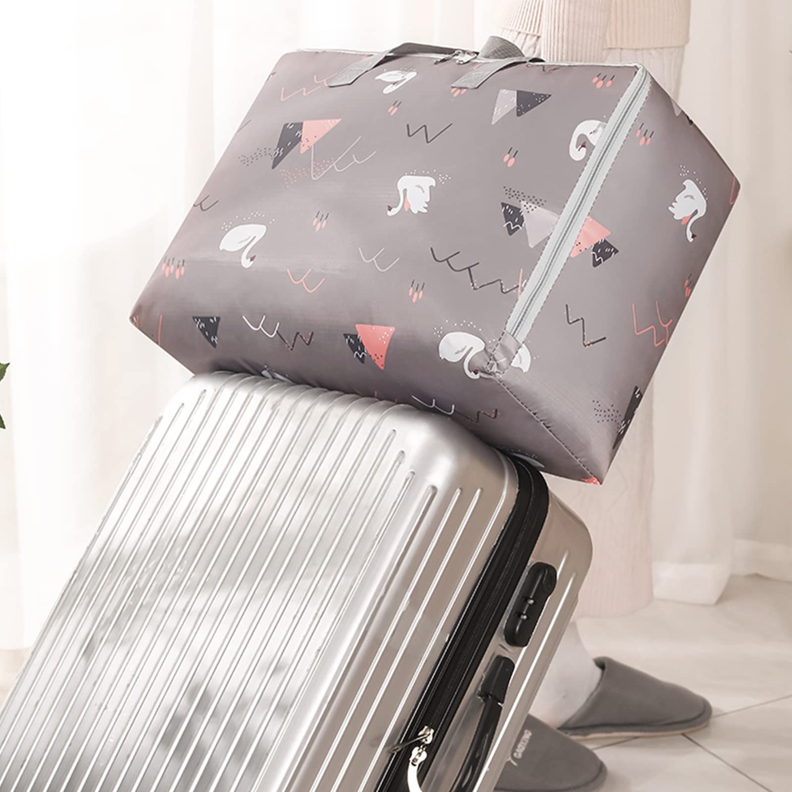 Wolpin Non-Woven Extra Large Size Underbed Storage Bag Waterproof (58 X 40 X 23 Cm) - Zippered Closure & Handle Swan Print, Rect