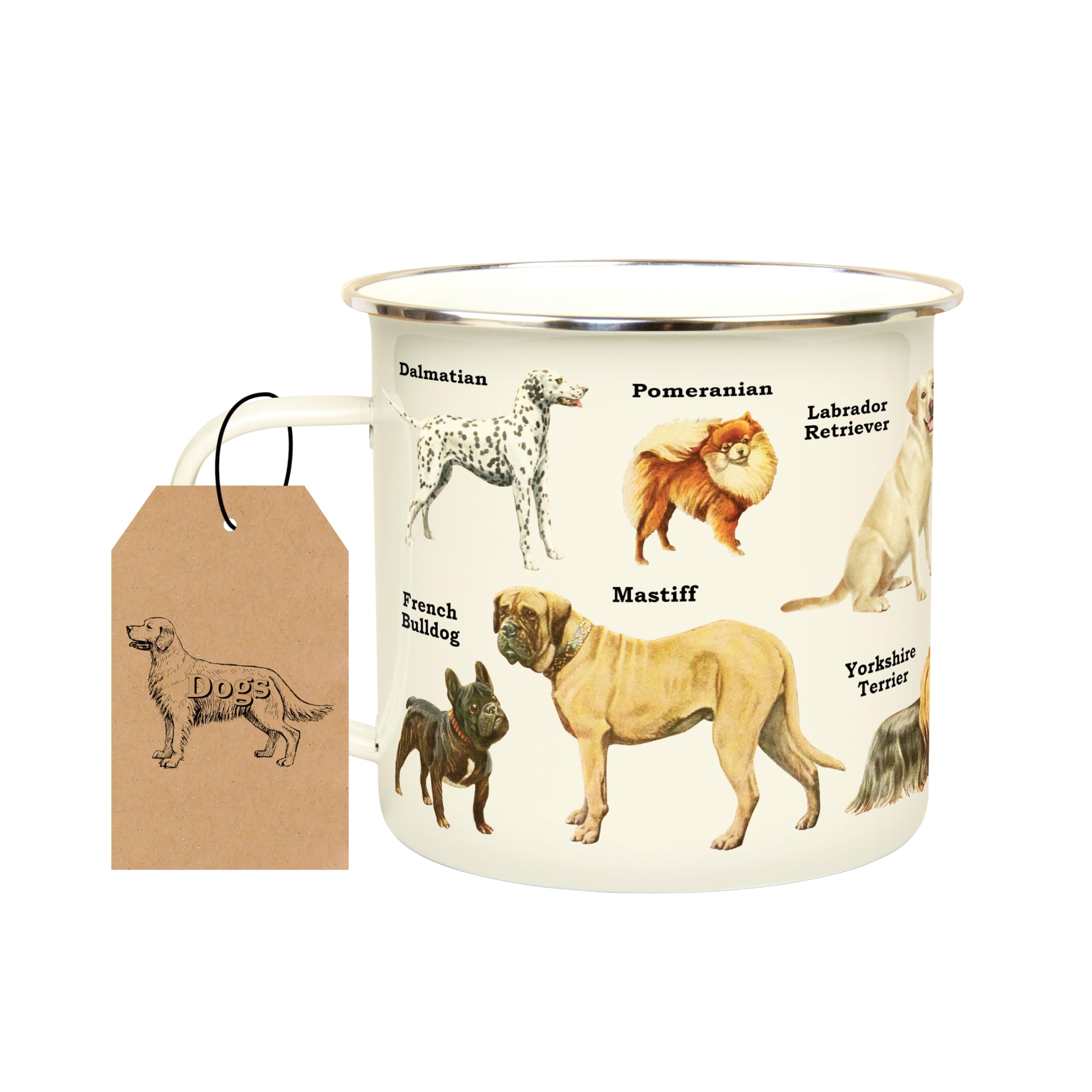 Gift Republic Dogs Enamel Mug, Outdoor Camping Mug, 500 ml Metal Coffee Cup, Puppy Dog Design