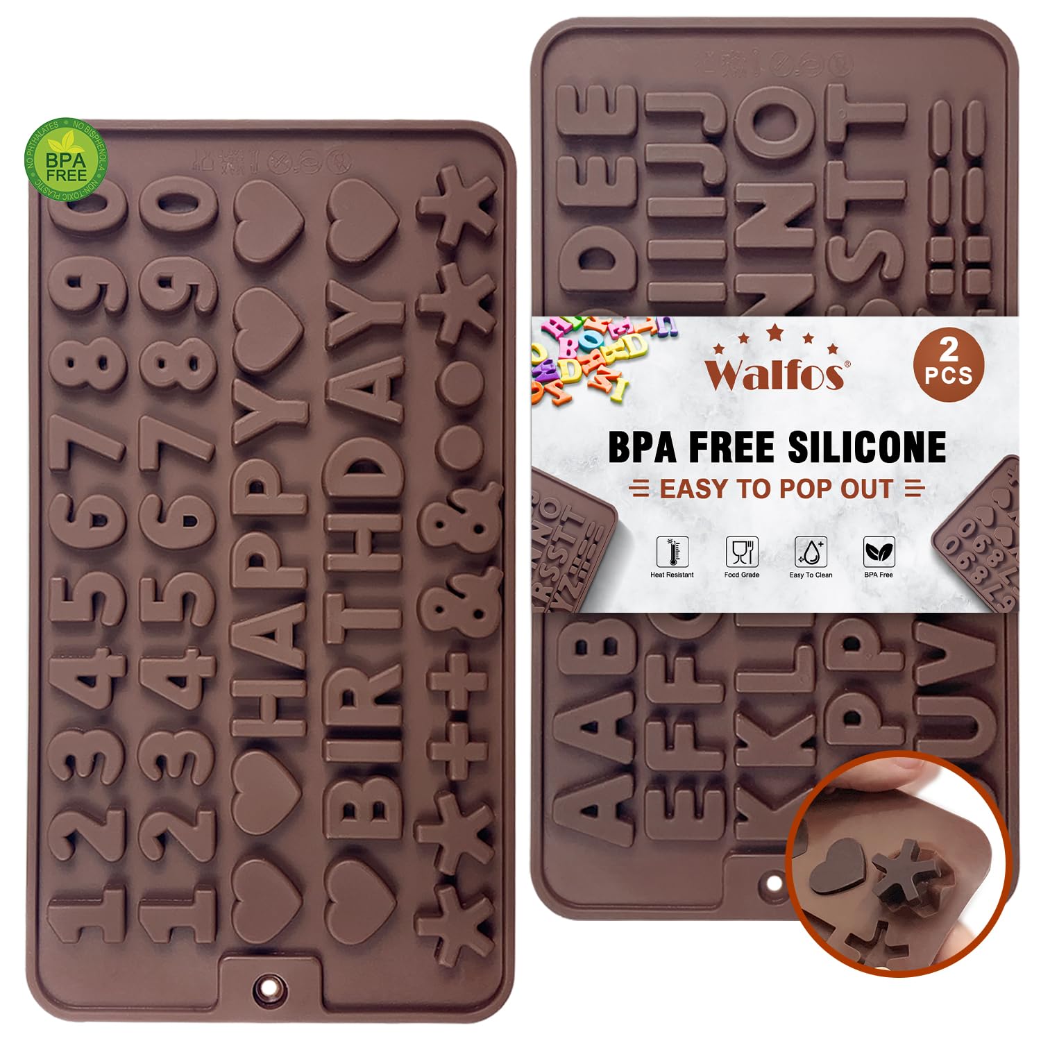 Walfos Silicone Letter Mold And Number Chocolate Molds - Non-Stick Letter Chocolate Mold, Made Of Food Grade Silicone, Bpa Free,
