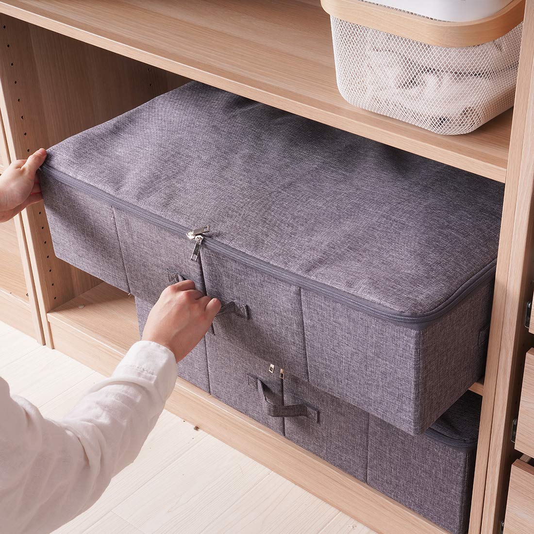 iwill CREATE PRO Underbed Storage Boxes for Bedding/Garment/Duvets/Blankets/Shoes, Folding Fabric Rigid Under bed Storage Bins w
