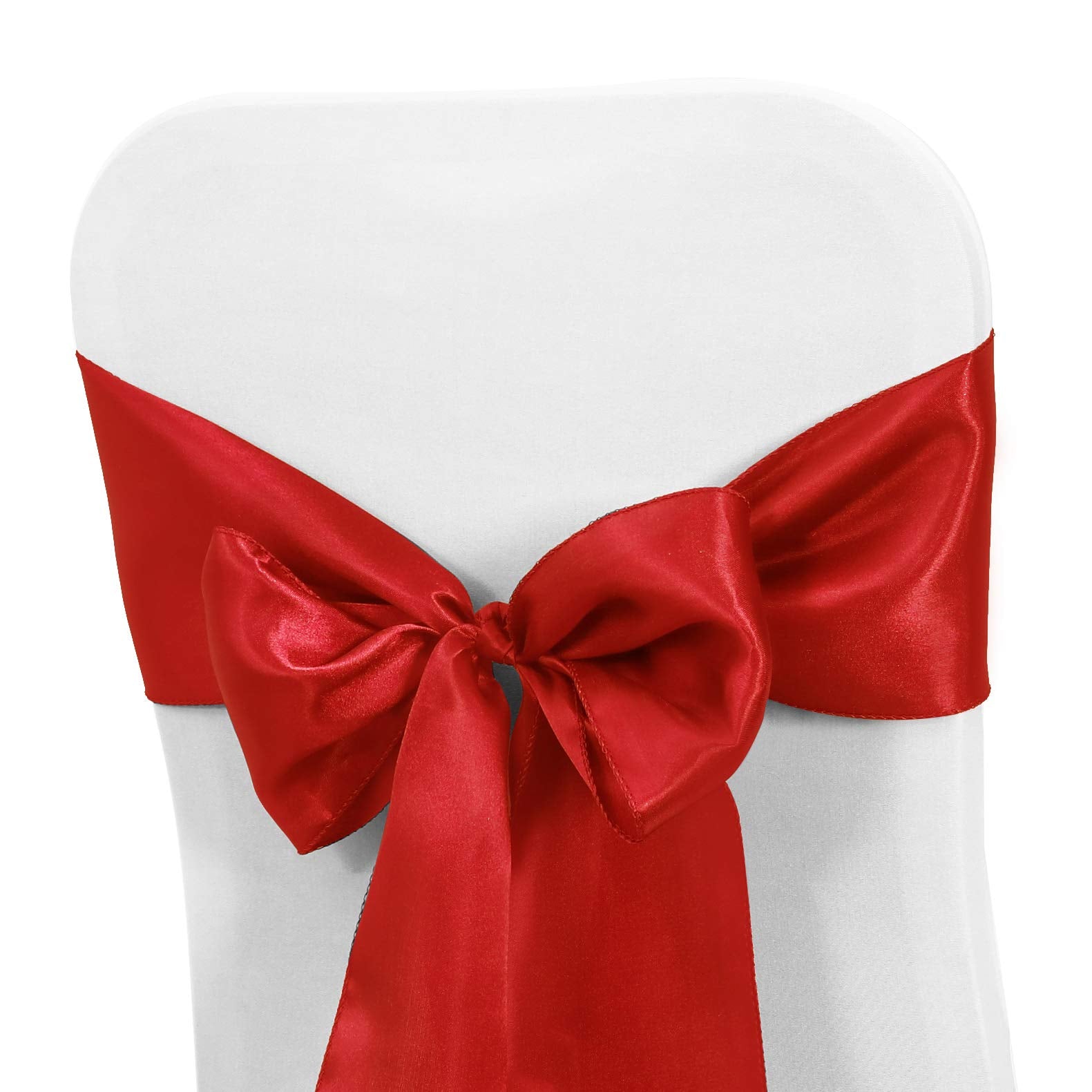 Obstal 50 PCS Red Satin Chair Sashes Bows for Wedding Reception- Universal Chair Cover Back Tie Supplies for Banquet, Party, Hot
