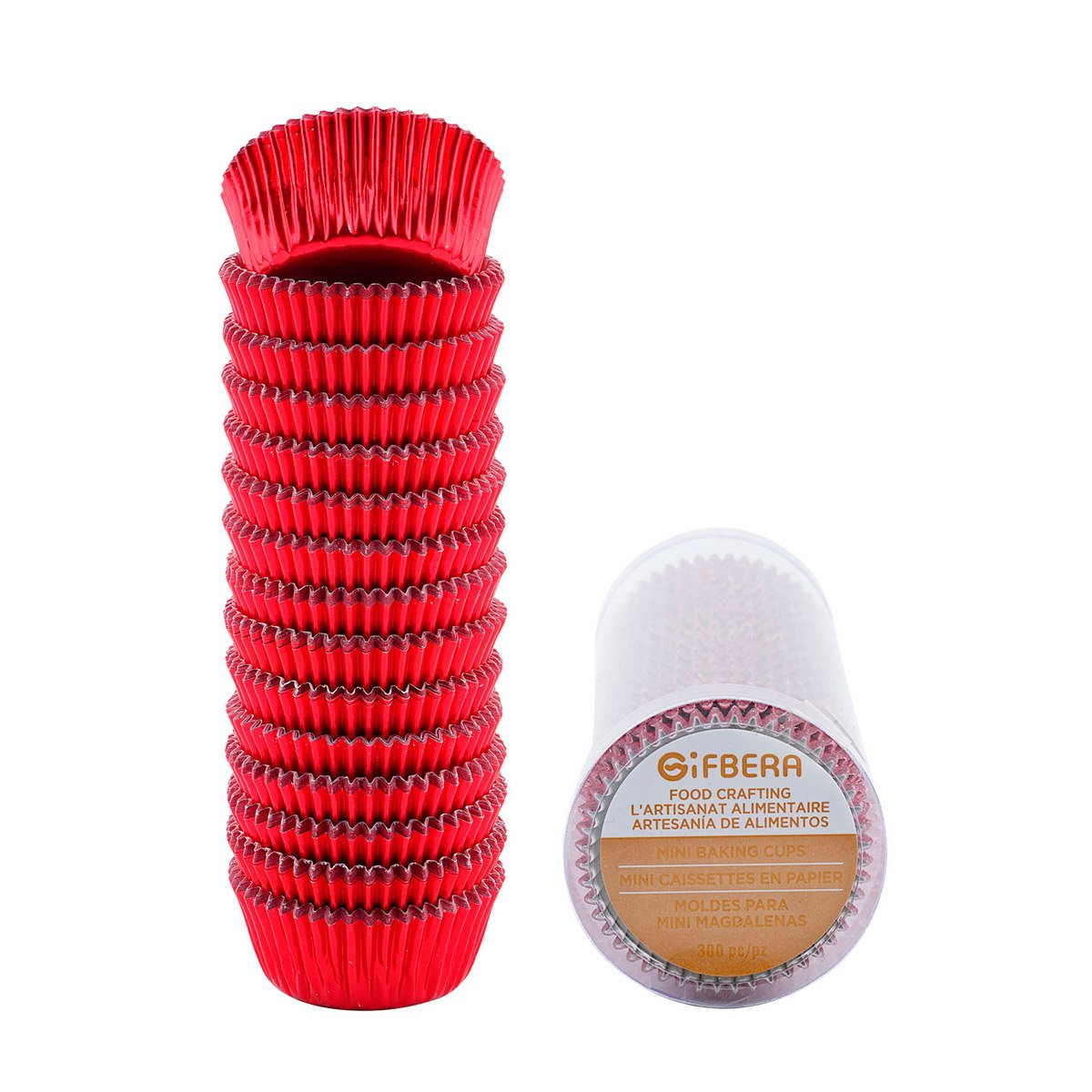 Gifbera Mini Foil Muffin Cupcake Liners Red Wrappers For Christmas Wedding Party, 300-Count
