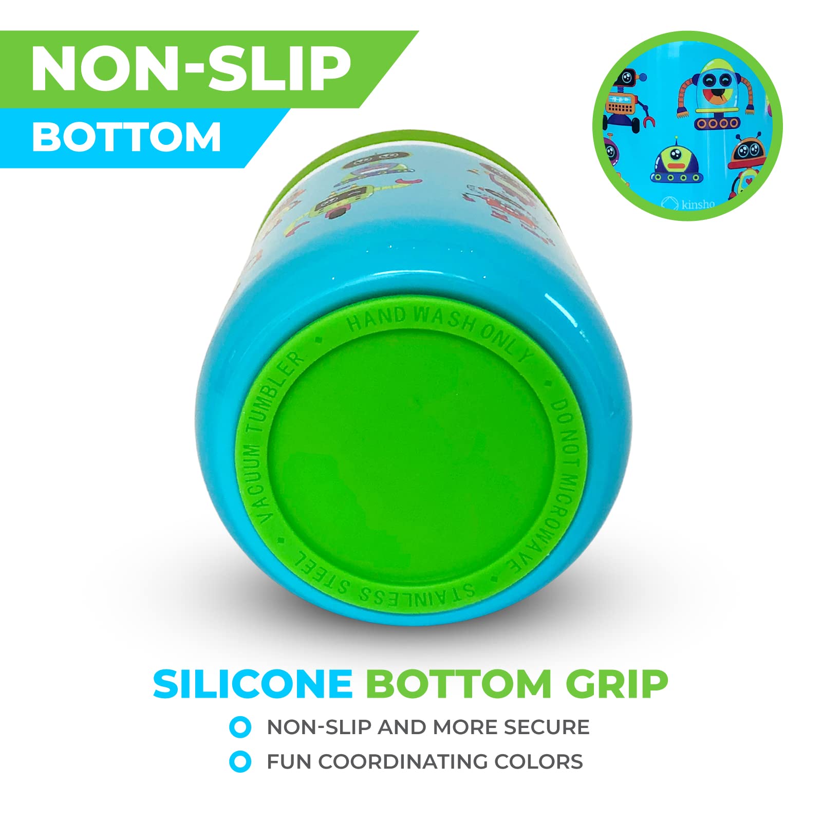 kinsho Kids Thermos for Hot Food Soup Lunch  Insulated Stainless Steel Wide Mouth Jar  Container for Girls Toddlers Day Care Pre-School  Leakproof Easy Grip Thermal Vacuum Seal 10 oz  Robots