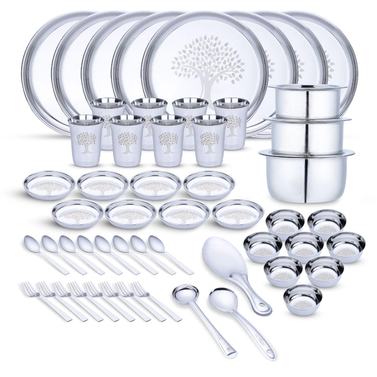 Limetro Steel Limetro Stainless Steel Leaves Dinner Set (57 Pieces,Serves 8)