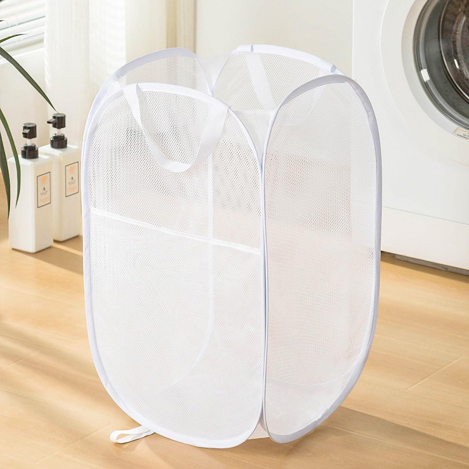 Collapsible Mesh Laundry Basket,Pop Up Laundry Hamper-Easy Storage, Ideal For Home And Travel Use (2 White)