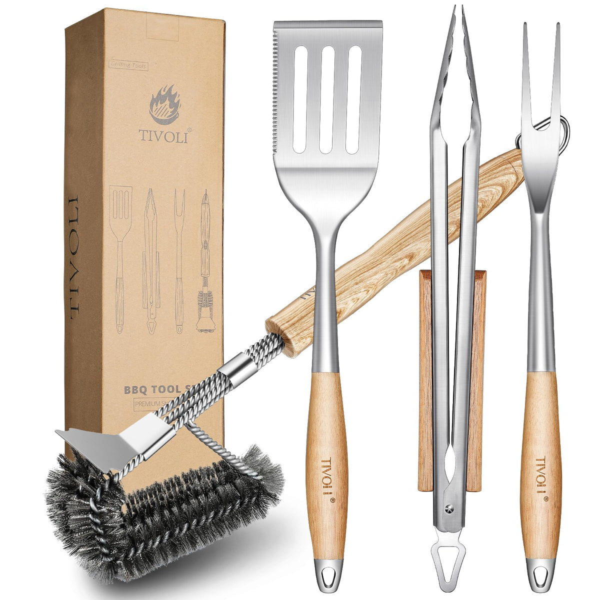 Tivoli Grill Set 4Pc Bbq Tools Set Grill Accessories With Bbq Spatula, Bbq Clips, Brushes, Bbq Forks Heavy Duty Grill Kit Grill