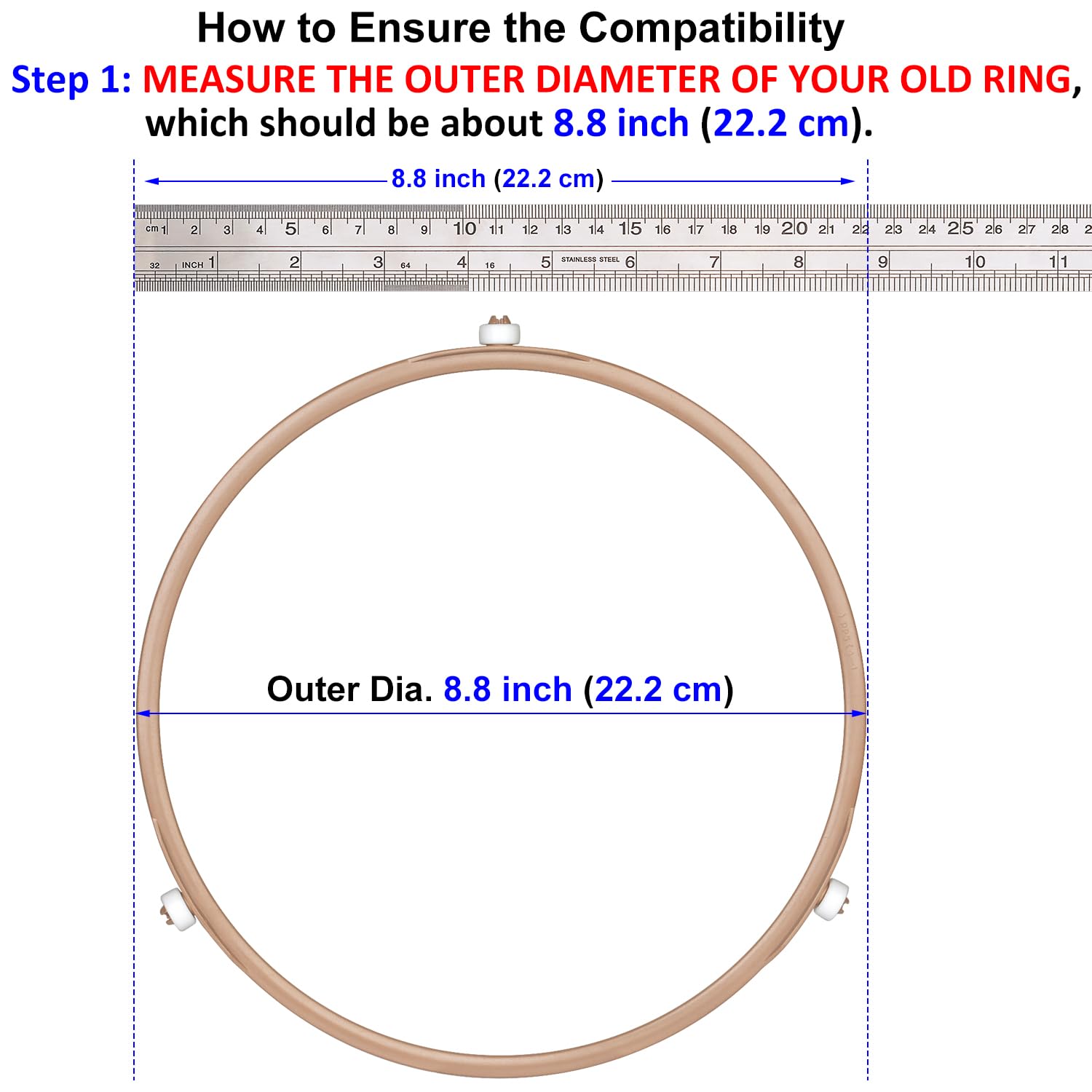 Jolaxy 8.8'' Microwave Turntable Ring with 12 mm Rollers  Microwave Oven Tray Support  Glass Plate Rotating Roller Ring  Ring Outer Diameter 8.8 inches (22.2 cm)  Roller Height 12 mm