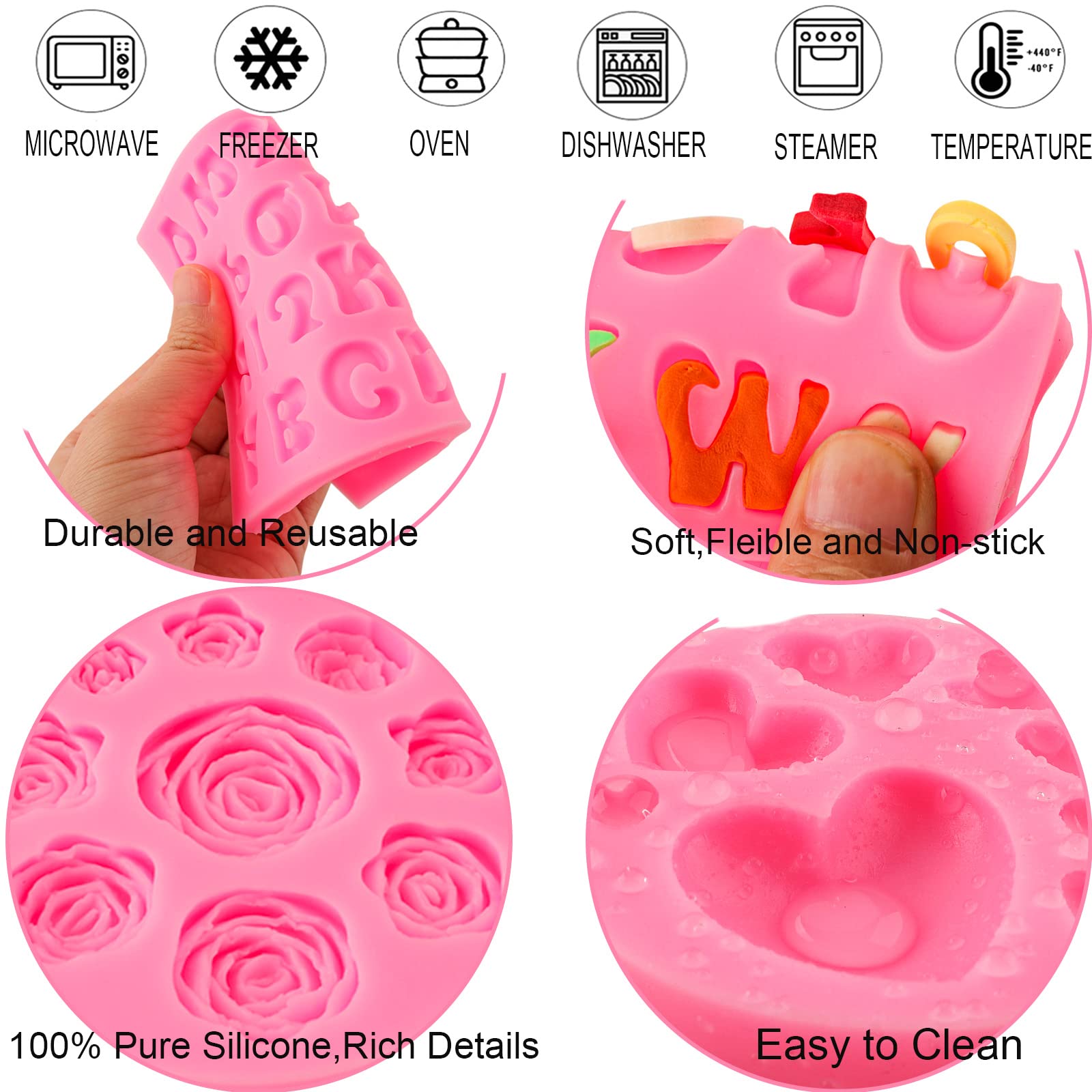 Letter Molds Alphabet Molds 5Pcs Letter Number Heart Shape Flower Silicone Mold For Chocolate Fondant Polymer Clay Candy Gummy C
