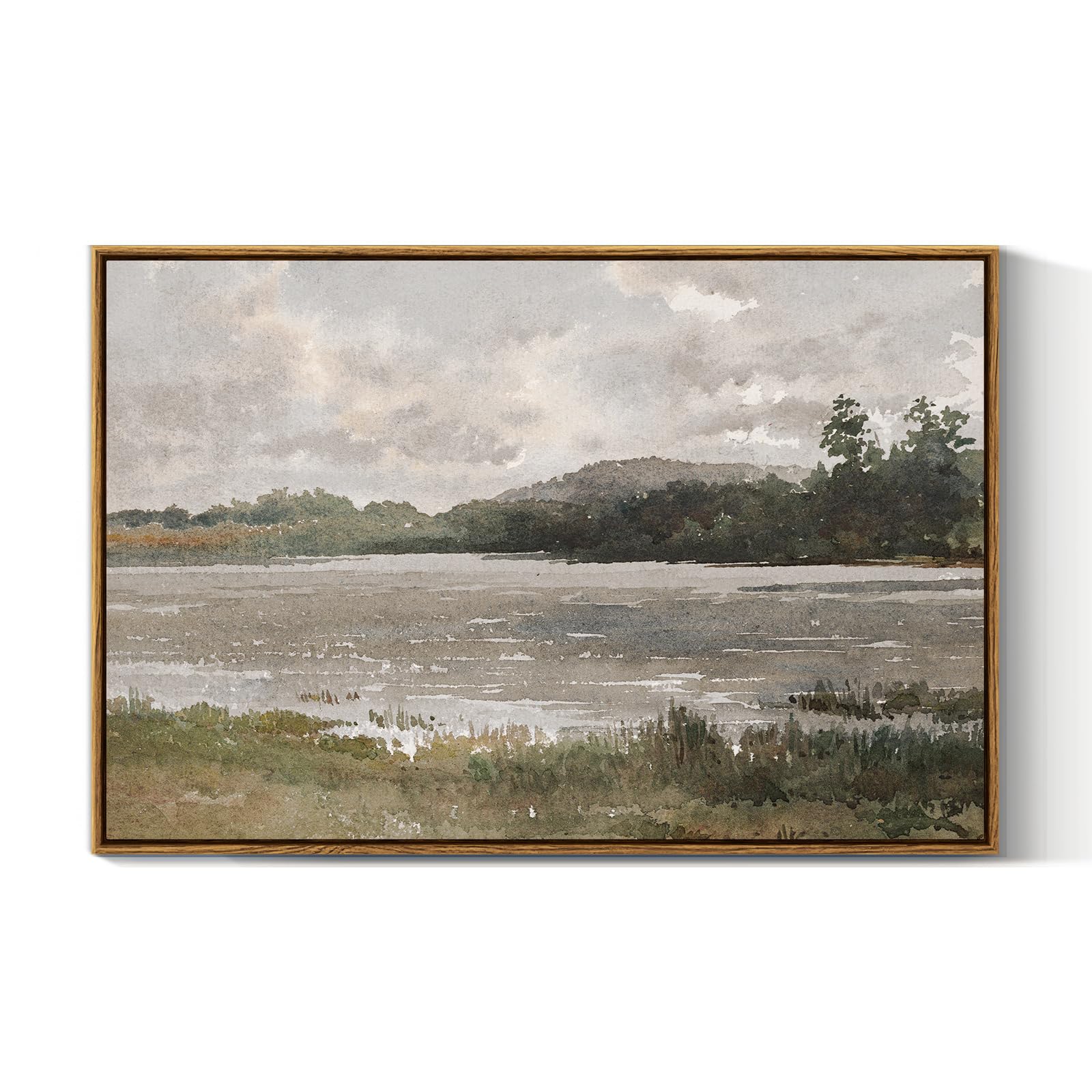 Viyyiea Vintage Nature Large Framed Wall Art, Lakeside Landscape Paintings Art Decor Aesthetic, Canvas Print Artwork, Retro Scen