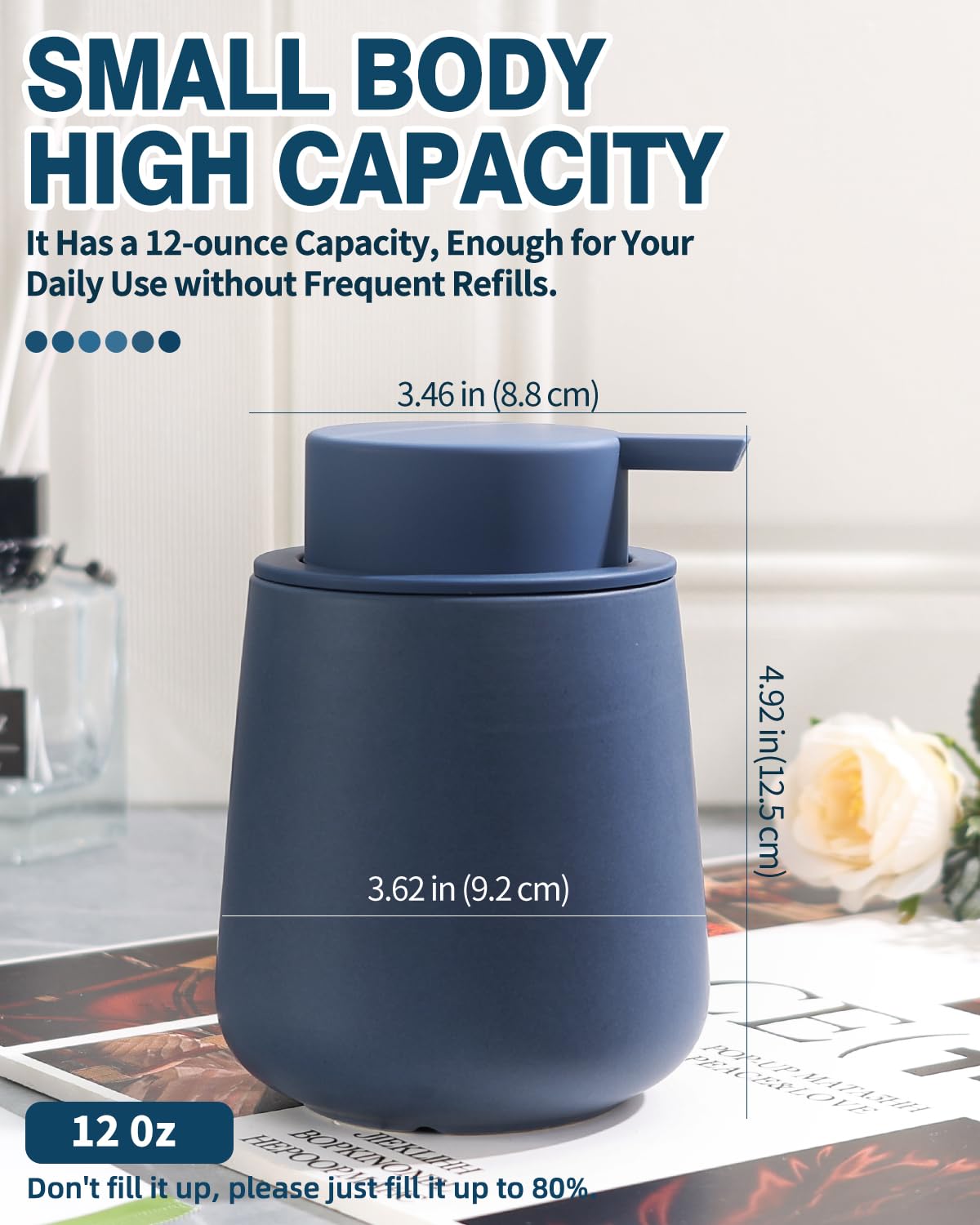 Bosilunlife Soap Dispenser Bathroom - Blue Ceramic Soap Dispenser Lotion Hand Pump Dish Soap Dispenser For Kitchen 12Oz Refillab