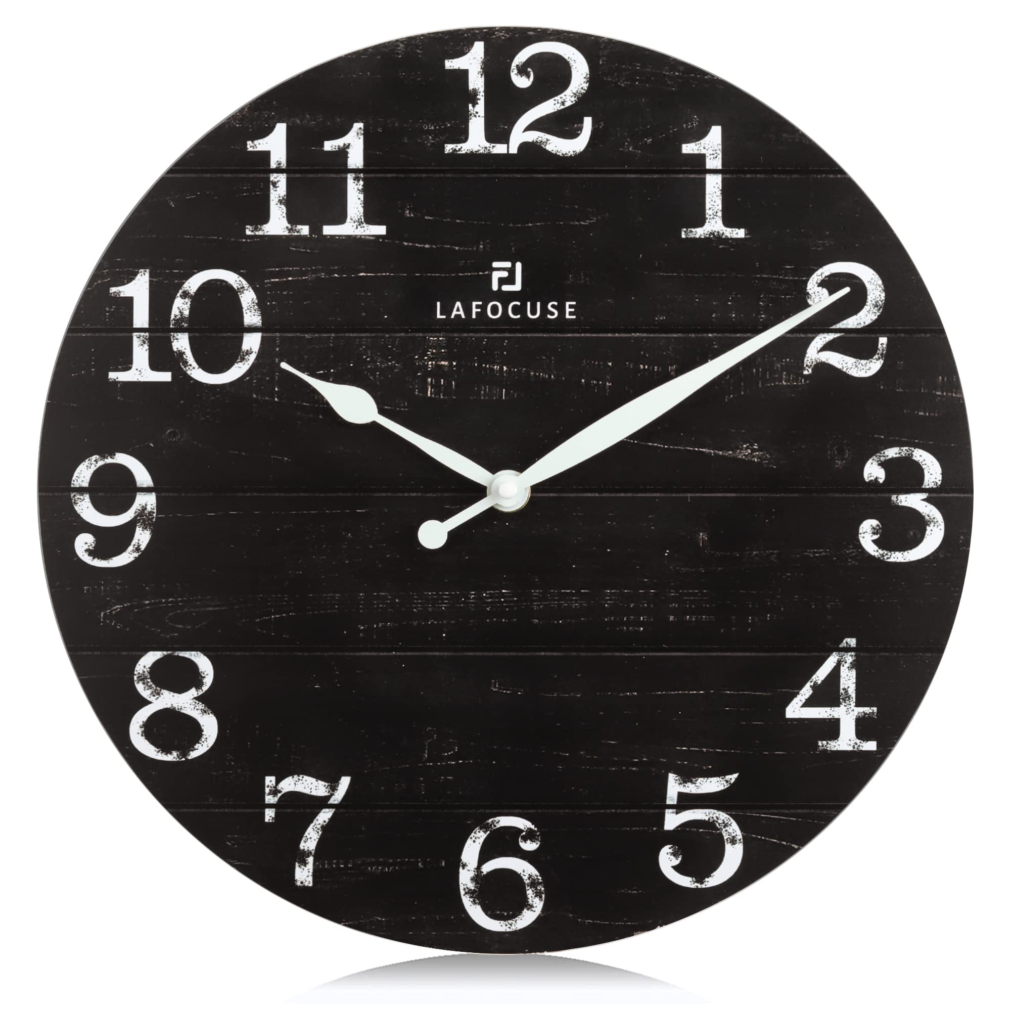 Lafocuse 12 Inch Rustic Farmhouse Wooden Wall Clock Silent Non Ticking,Battery Operated Vintage Shabby Chic Distressed Retro Bla