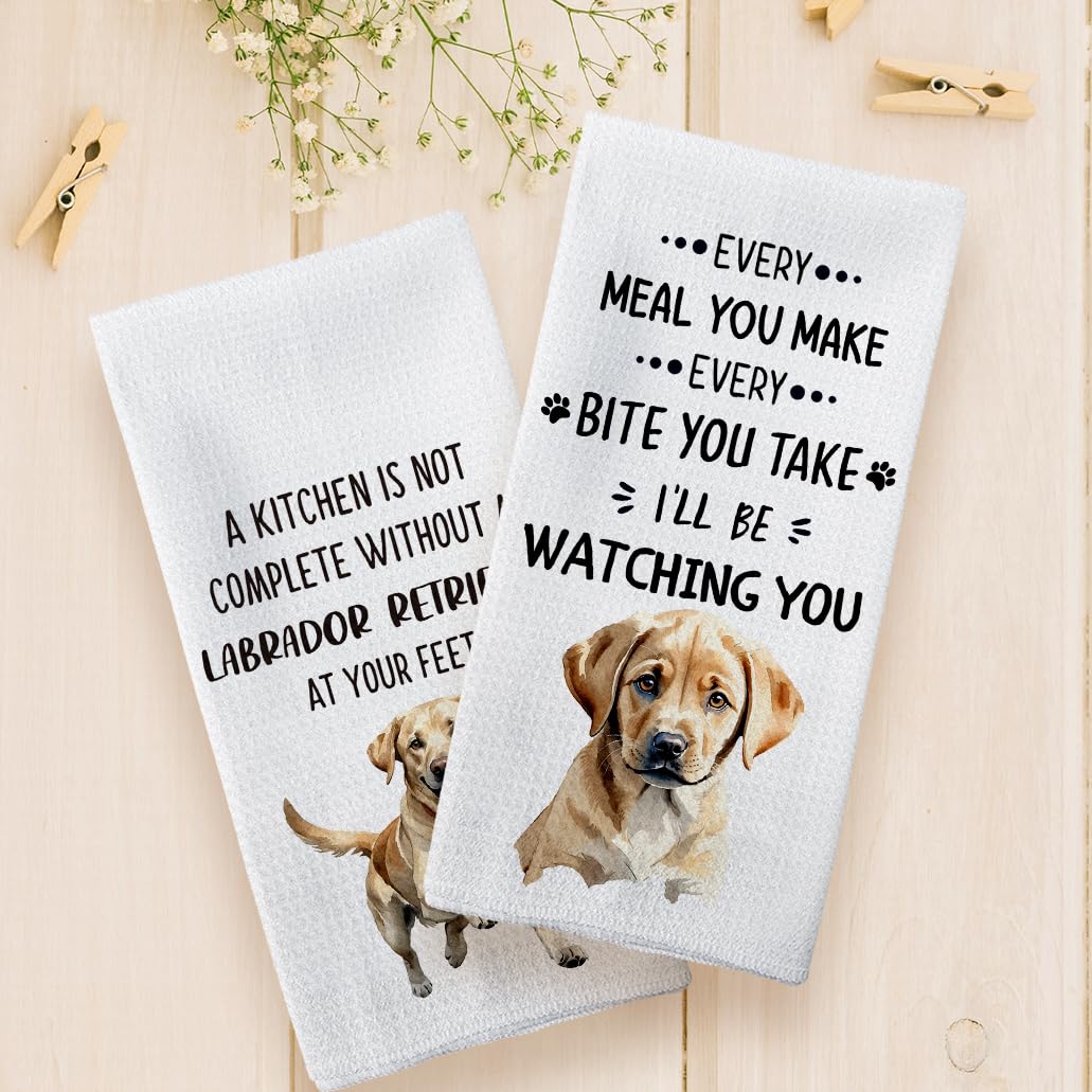 Tzhim Labrador Retriever Gifts Kitchen Towels Set Of 2, Labrador Gifts, Labrador Retriever Decor Hand Towels, Labrador Retriever