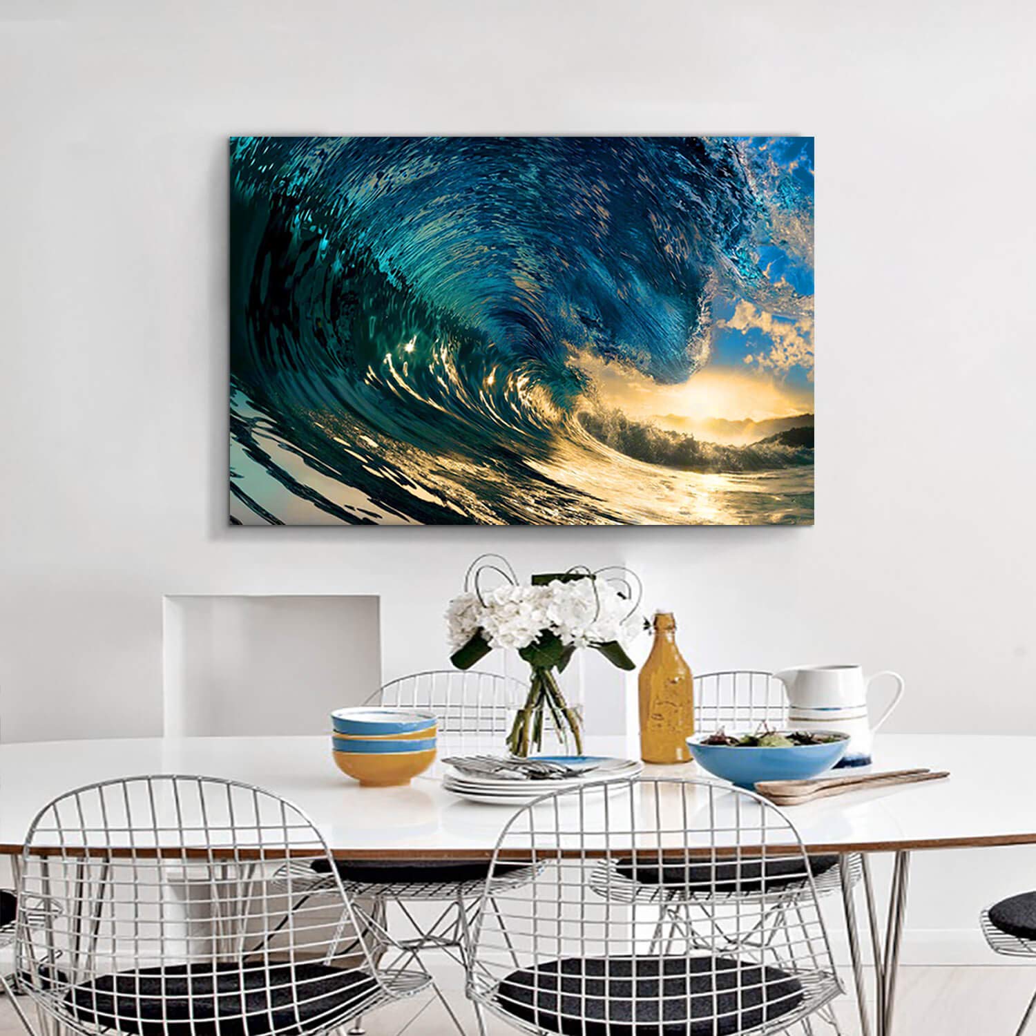Ocean Wave Canvas Wall Art: Stunning Sunset Seascape Artwork Painting Print On Canvas For Living Room (45'' X 30'' X 1 Panel)