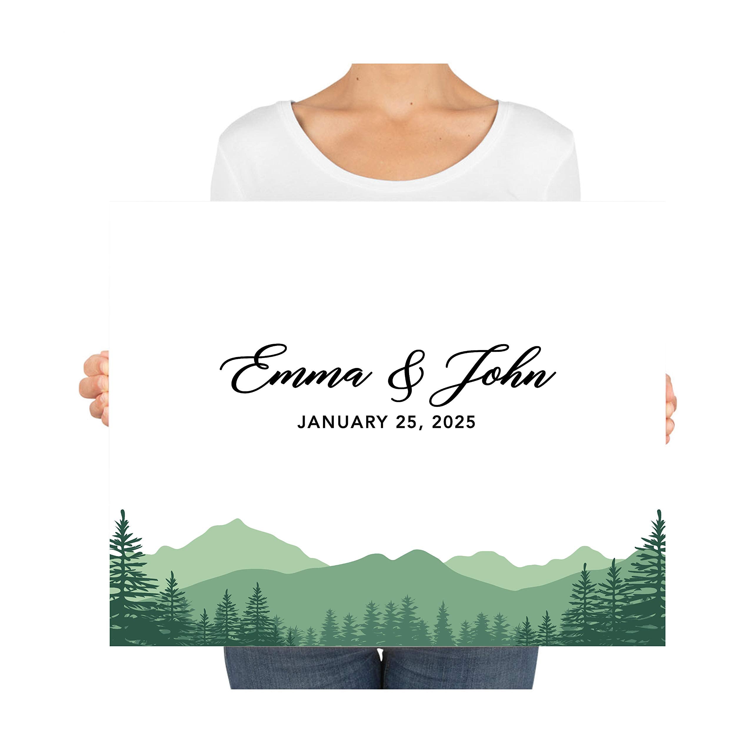 Andaz Press Custom Large Wedding Canvas Guestbook Alternative, 16 X 20 Inches, Mountain Forest Trees, Horizontal Woodland Weddin