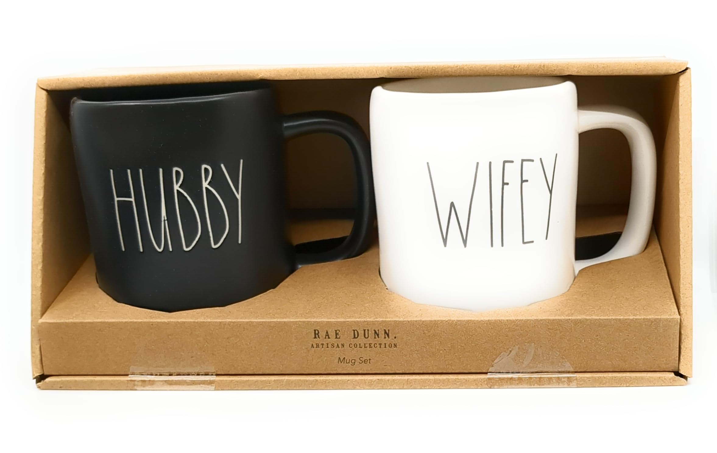 Rae Dunn By Magenta HUBBY WIFEY Ceramic LL Coffee Tea Mug 2019 Limited Edition