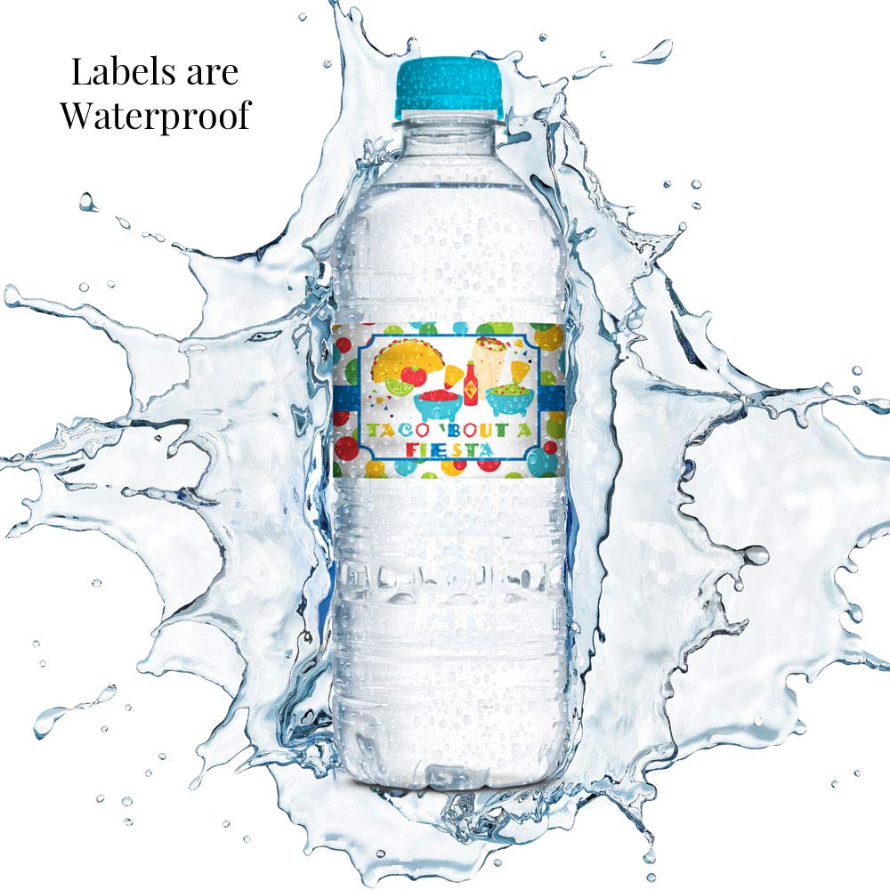 Taco Bout A Party Mexican Fiesta Themed Waterproof Water Bottle Sticker Wrappers, 20 1.75 '' X 8.5 '' Wrap Around Labels By Aman