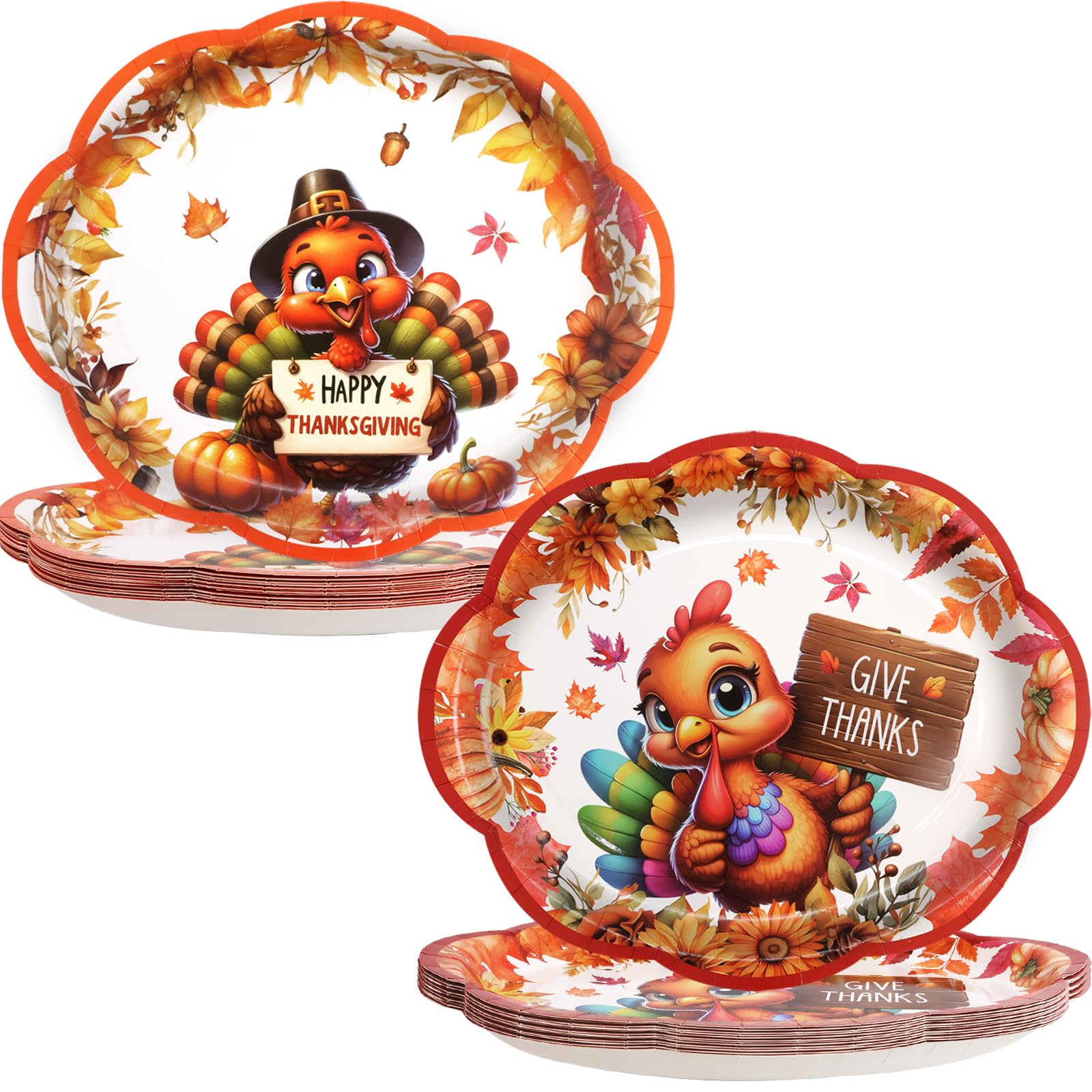 ceiba tree Thanksgiving Oval Paper Turkey Plates Disposable Heavy Duty Platter 12 X 10 inches 24 PCS Dinner Dinnerware Fall Part