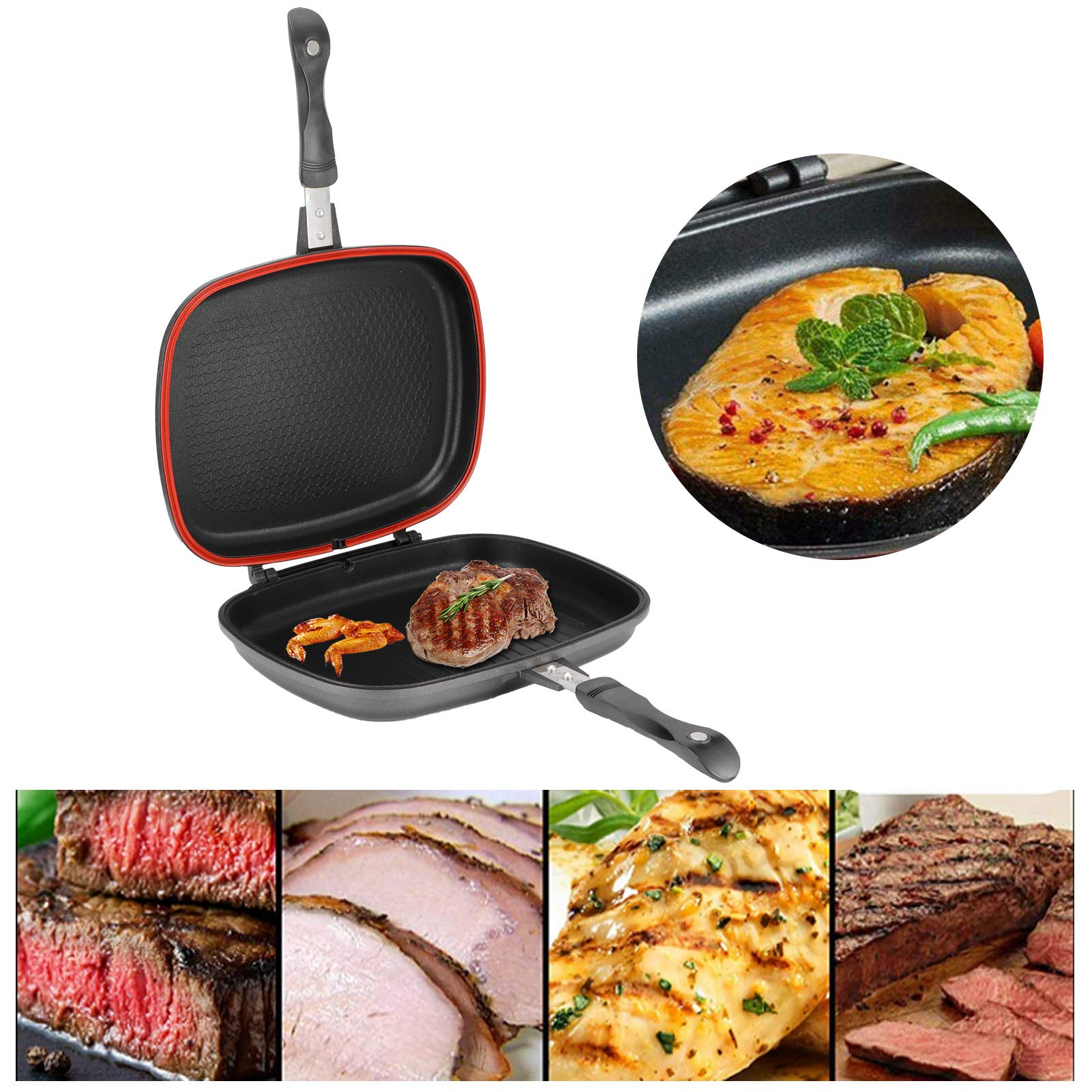 Chiciris Double Sided Frying Pan, Double Grill Pan Kitchen Aluminum Baking Grillet For Egg Omelet Sandwich Toaster Panini Meat B