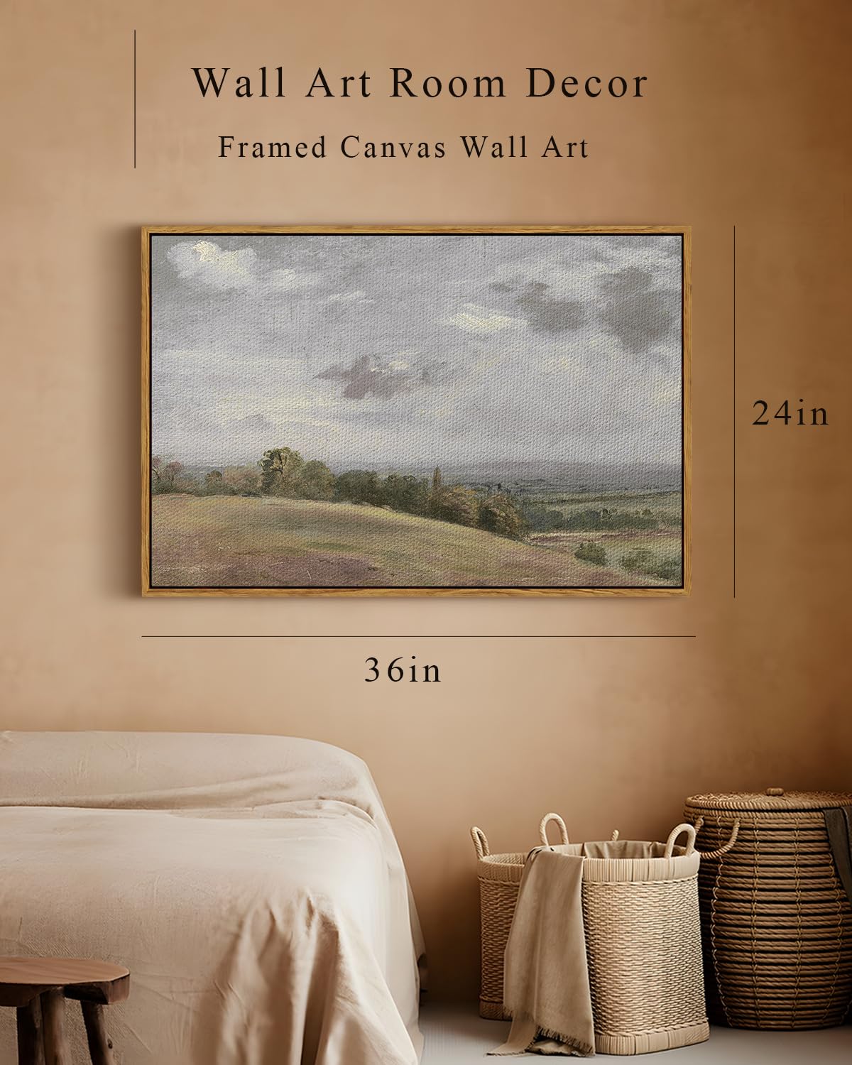 InSimSea Framed Landscape Canvas Wall Art | Wild Field Landscape Painting Prints Wall Decor | Modern Farmhouse Decor | Rustic Wall Decor for Living Room Bedroom | French Country Decor 24x36inch