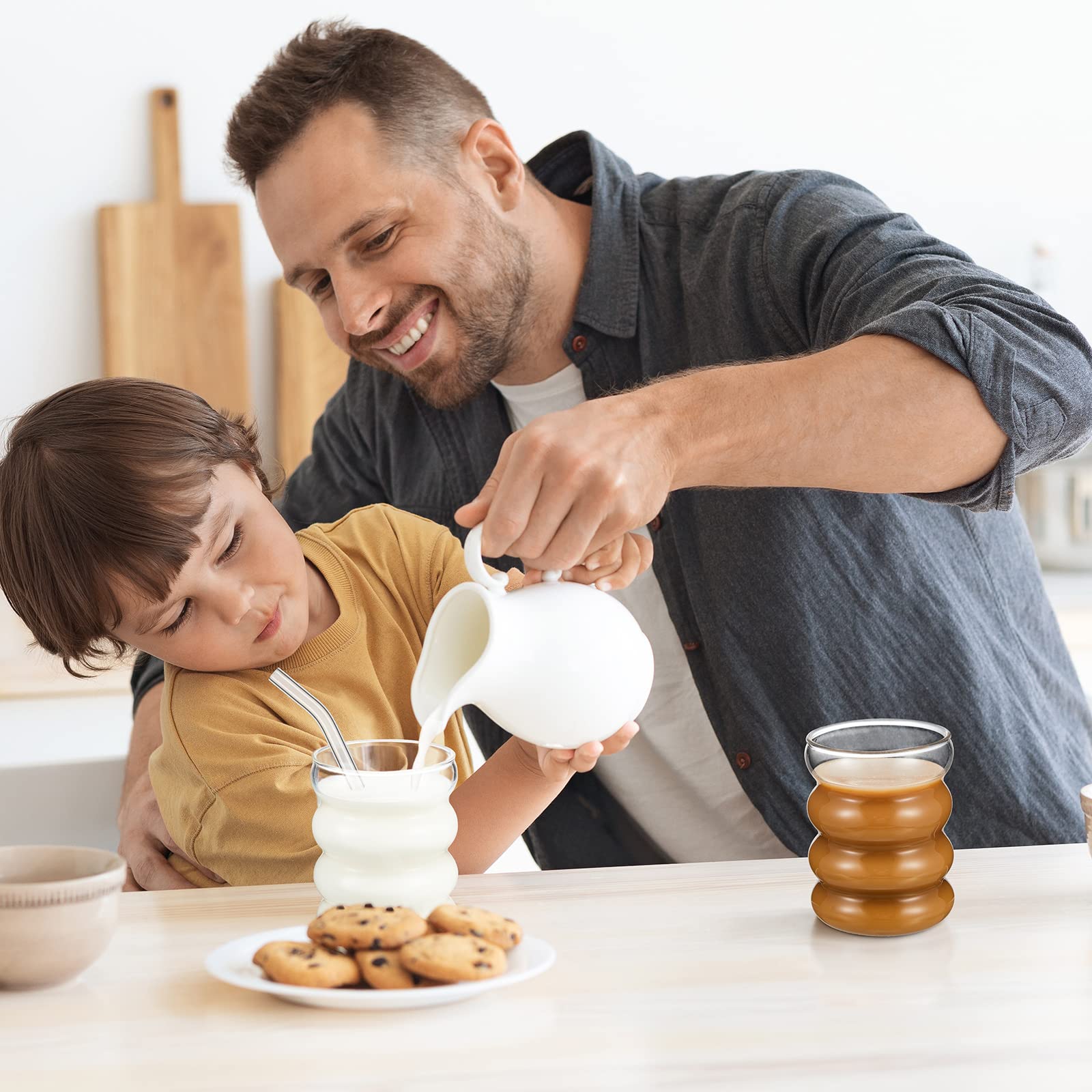 Tessco 4 Pcs Creative Glass Cups Vintage Drinking Glasses Ribbed Glassware Aesthetic Cups Entertainment Dinnerware Glassware Wit