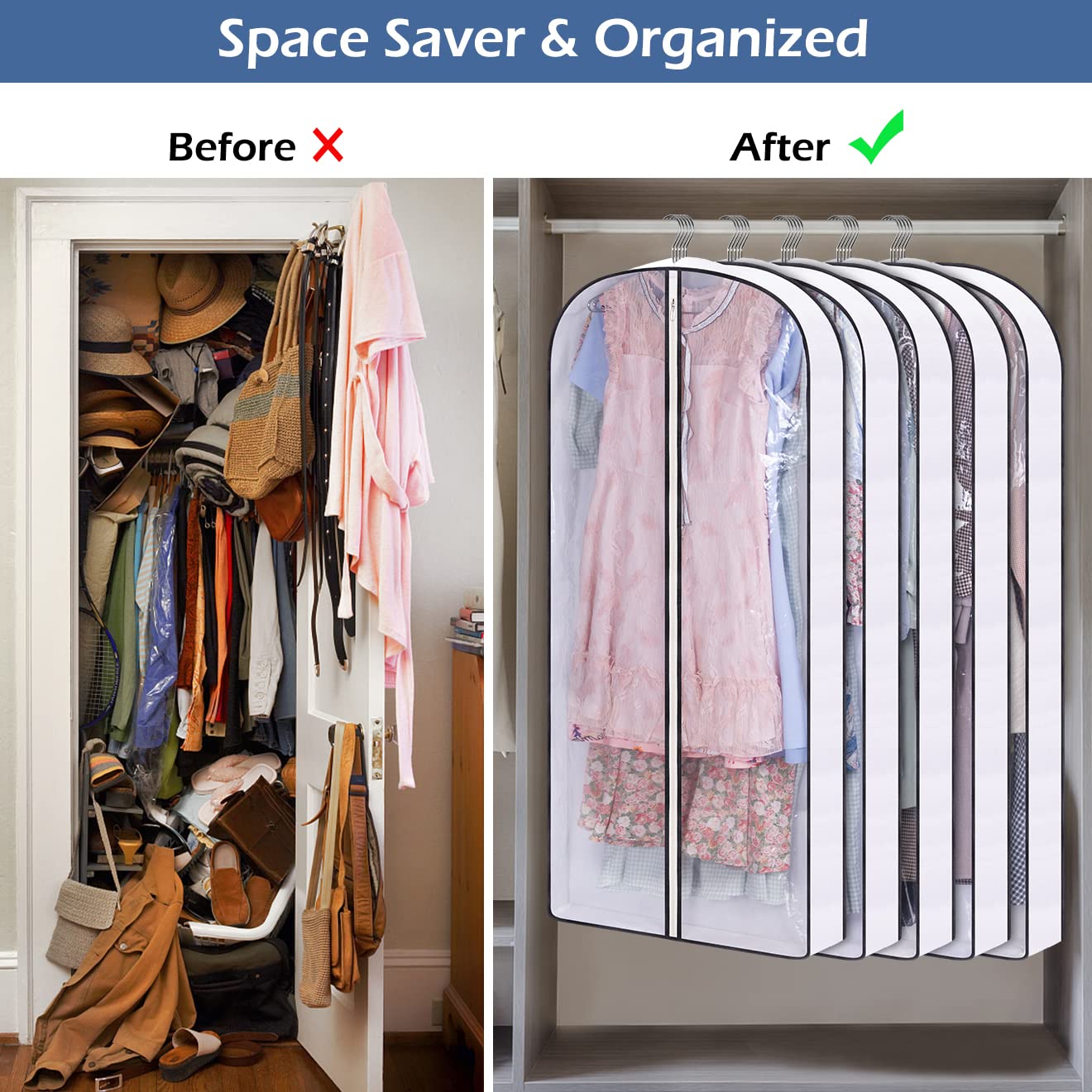 Sleeping Lamb 50'' Clear Garment Bags For Hanging Clothes Storage 4'' Gussetes Dress Bags For Closet Storage Coat Cover For Suit