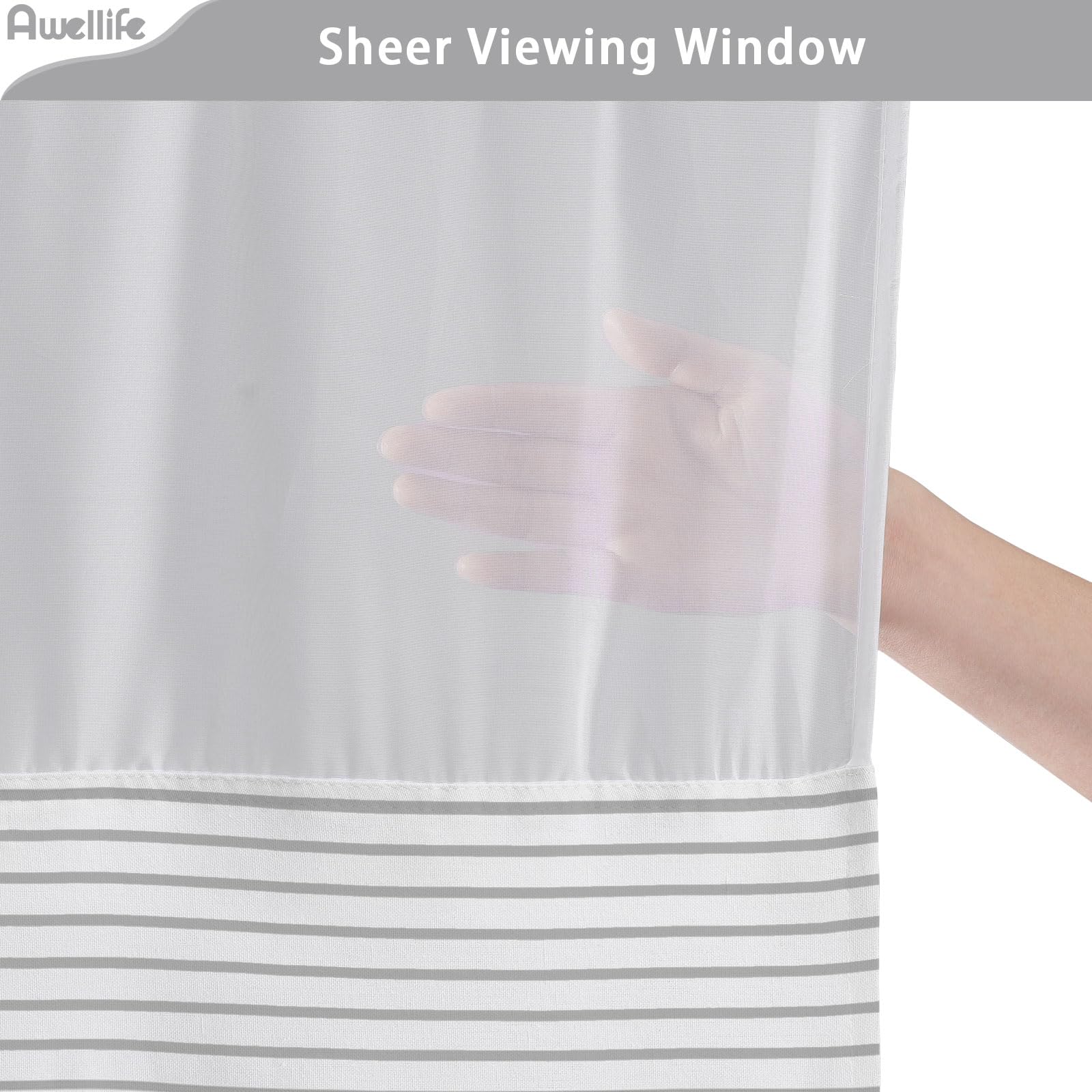 Awellife No Hook Shower Curtain With Snap In Liner Set Cotton And Linen Blend Shower Curtain For Bathroom Boho Gray Striped 75''