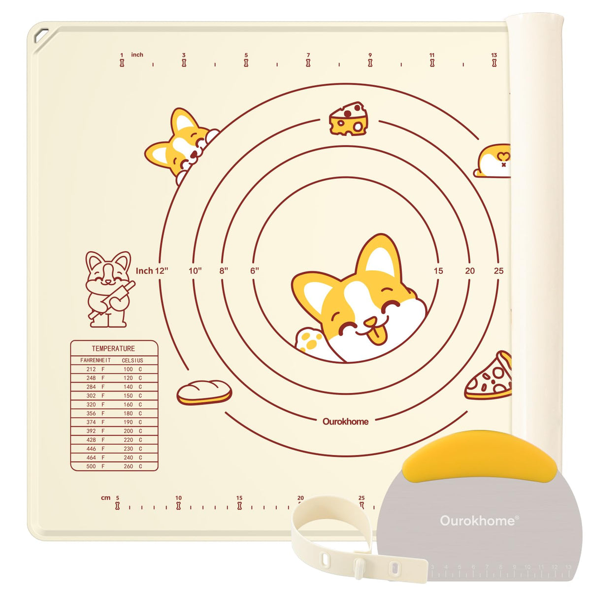 Ourokhome Silicone Baking Mat Sheet And Pastry Dough Cutter, 0.5 Inch Thick 20'' X 16'' Bpa Free Silicone Rolling Mat, Non-Stick